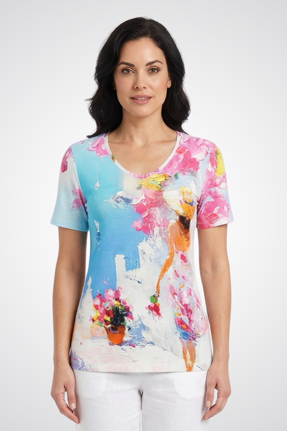 Dolcezza V-Neck Short-Sleeve Top - Style 26600