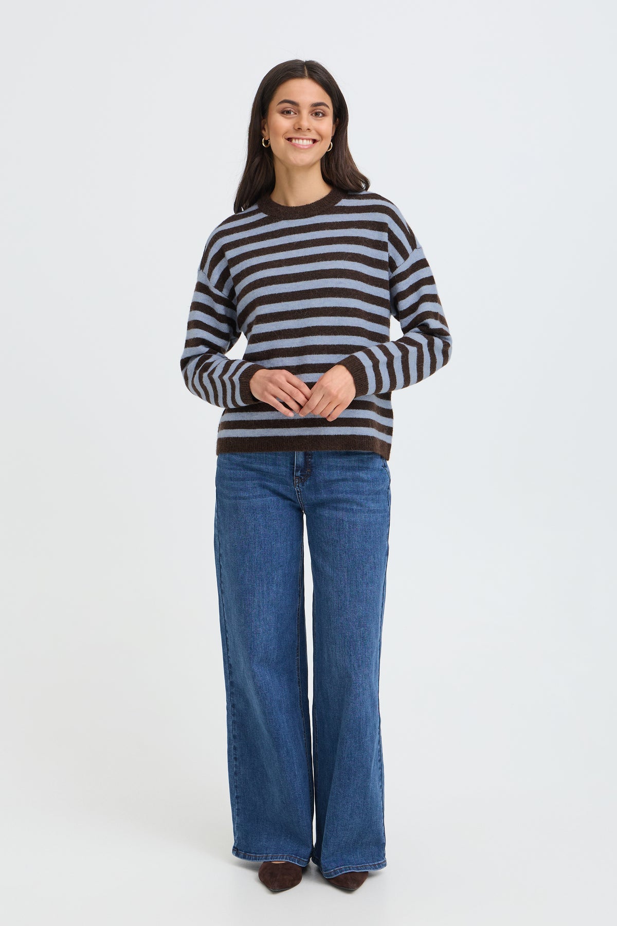 Fransa Crew Neck Striped Pullover - Style 20618351B