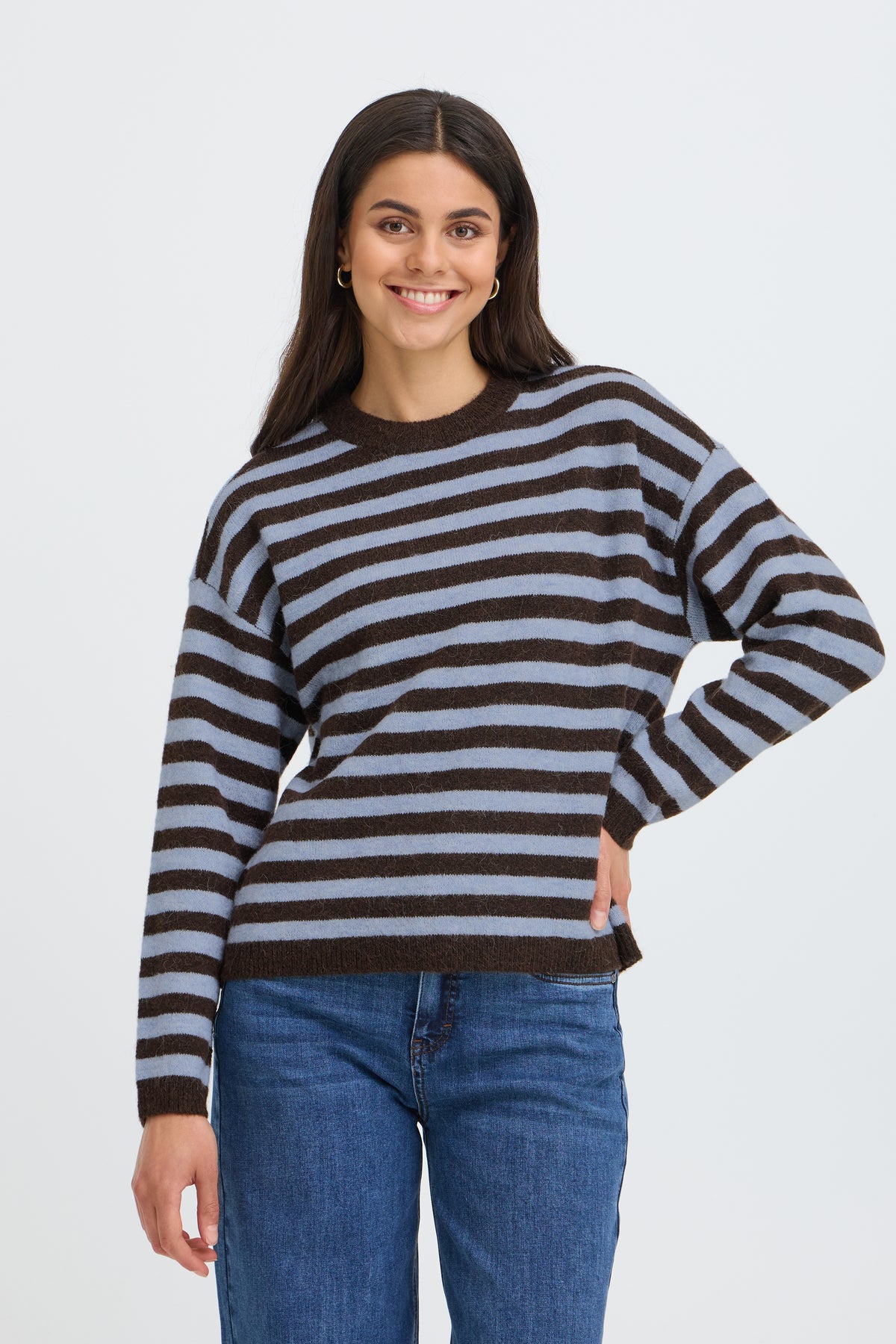 Fransa Crew Neck Striped Pullover - Style 20618351B