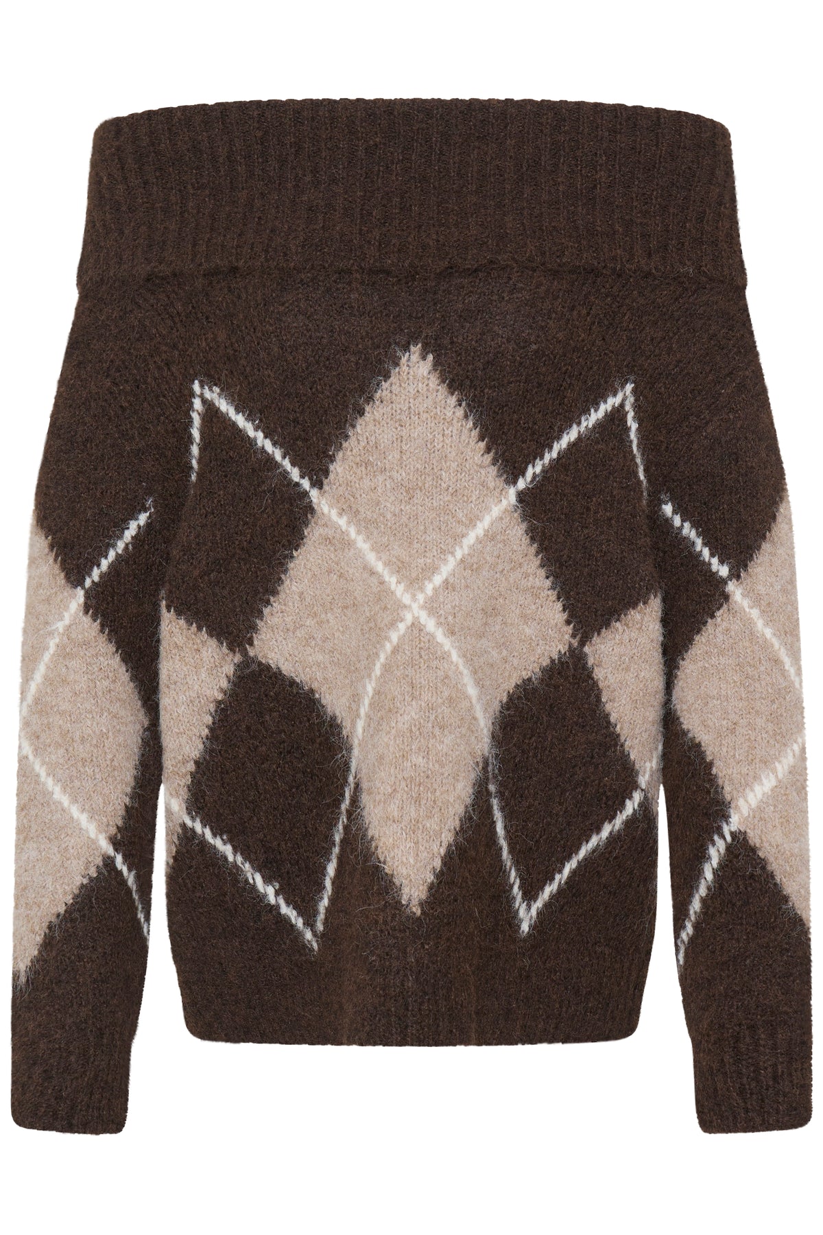 Fransa Off-Shoulder Argyle Sweater - Style 20618567