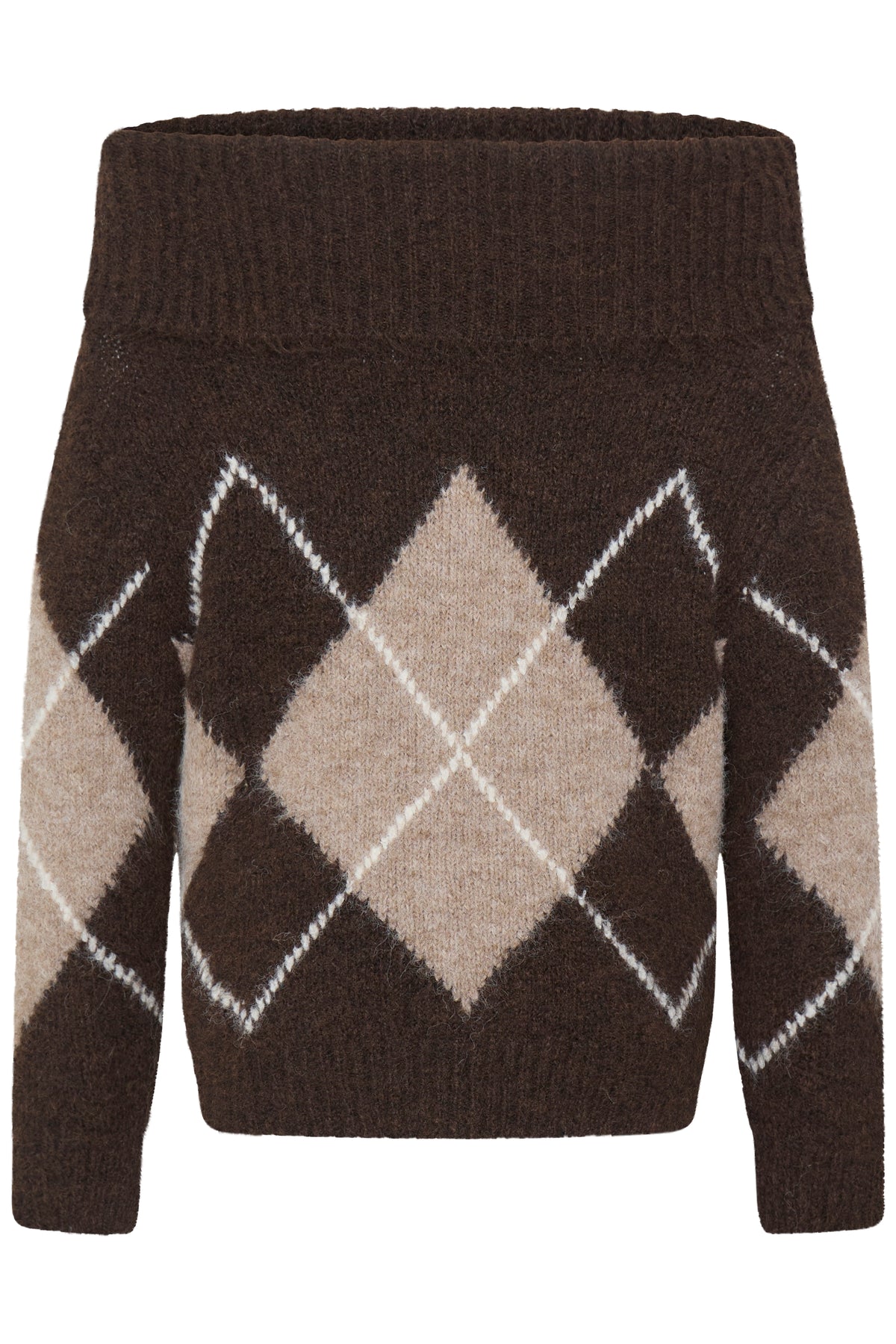 Fransa Off-Shoulder Argyle Sweater - Style 20618567