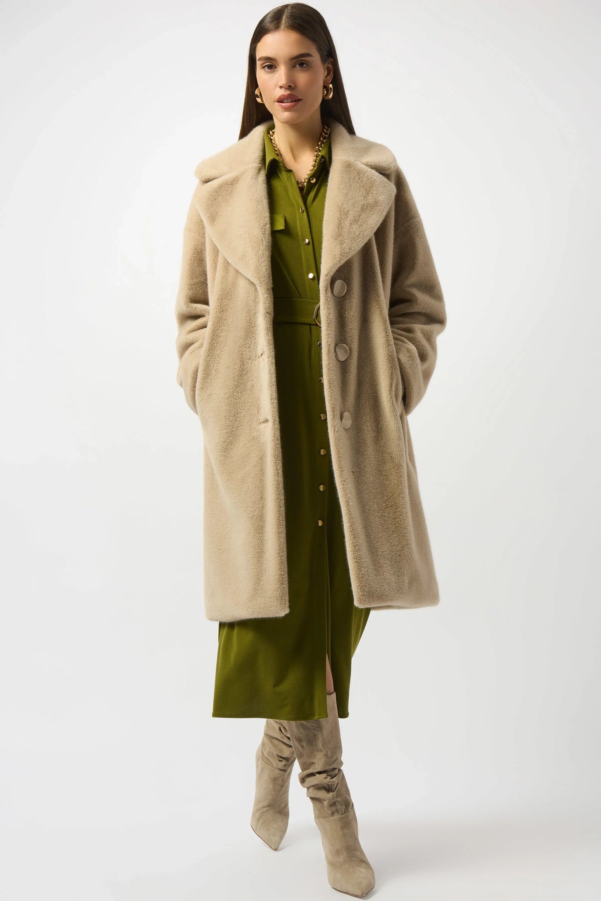 Joseph Ribkoff Notched Collar Faux Fur Coat - Style 243902x
