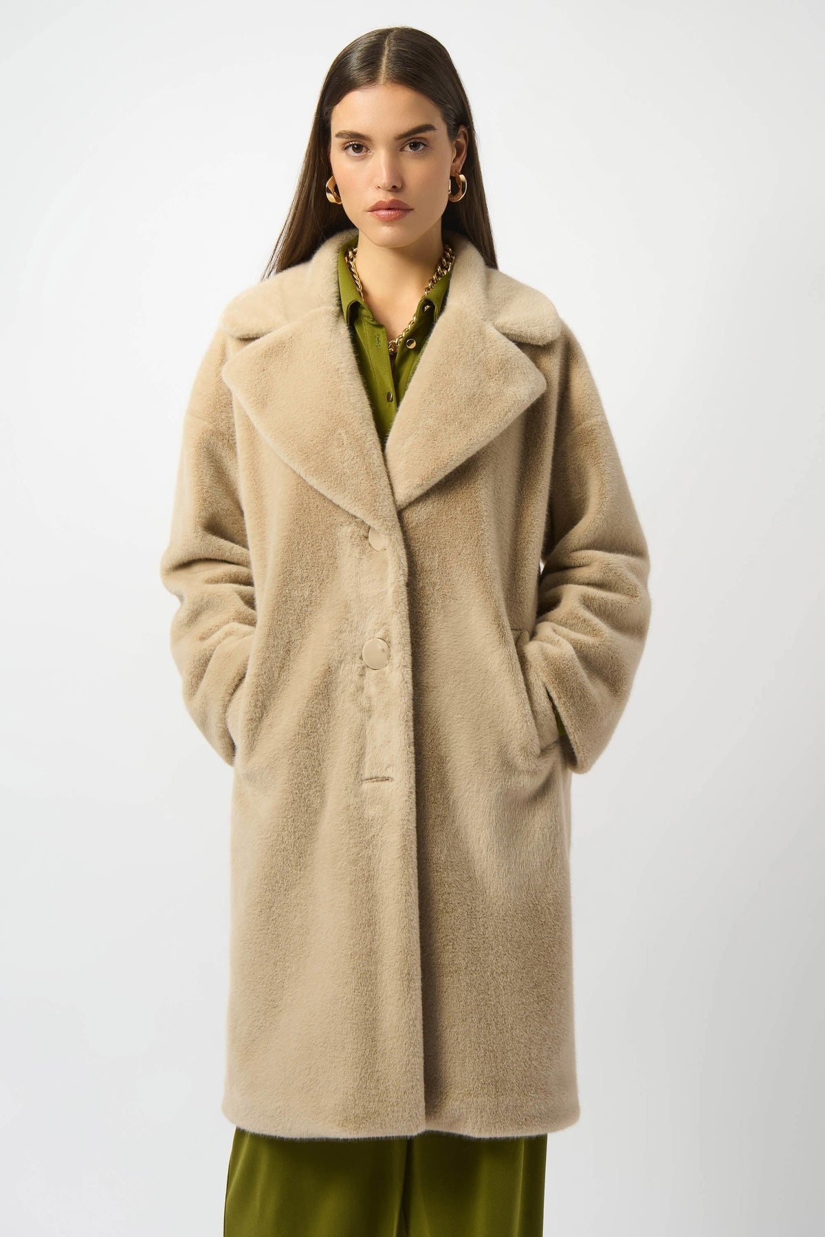 Joseph Ribkoff Notched Collar Faux Fur Coat - Style 243902x