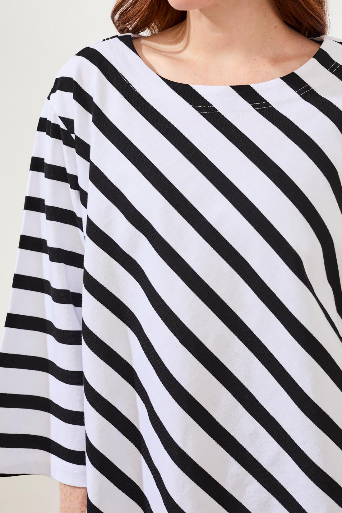 Tribal Cotton Striped Boat Neck Bell‑Sleeve Top - Style 24890-8439