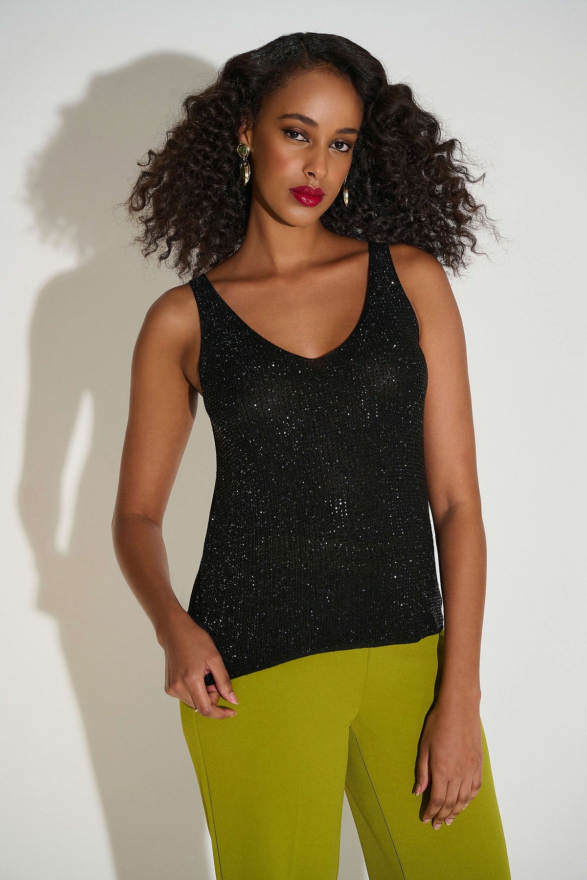Joseph Ribkoff Metallic Ribbed V-Neck Camisole - Style 252915