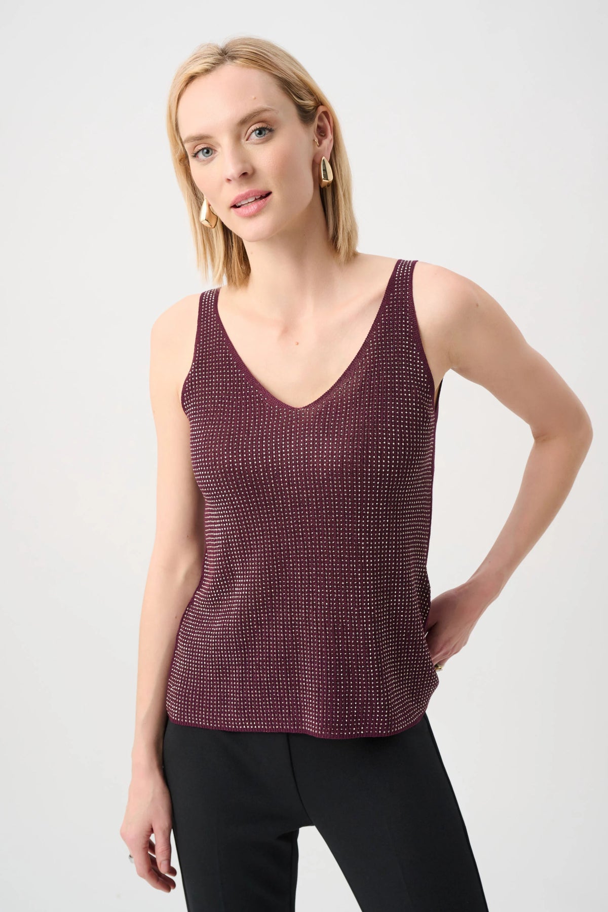 Joseph Ribkoff Metallic Ribbed V-Neck Camisole - Style 252915f
