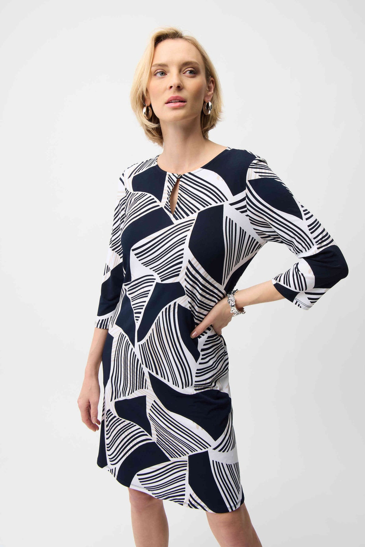 Joseph Ribkoff Geometric Keyhole Sleeve Dress - Style 261046