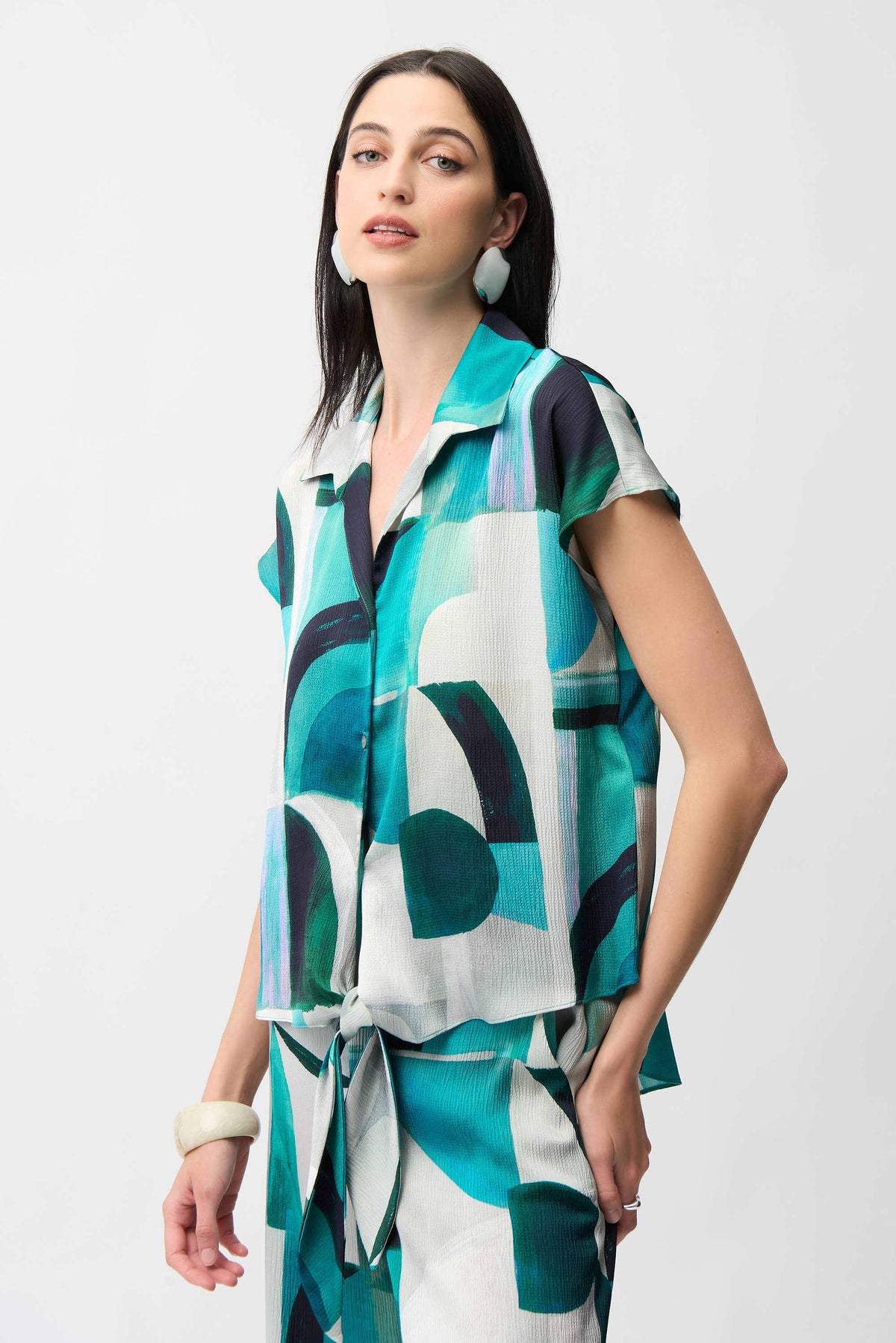 Joseph Ribkoff Bubble Satin Tie-Front Top - Style 261065