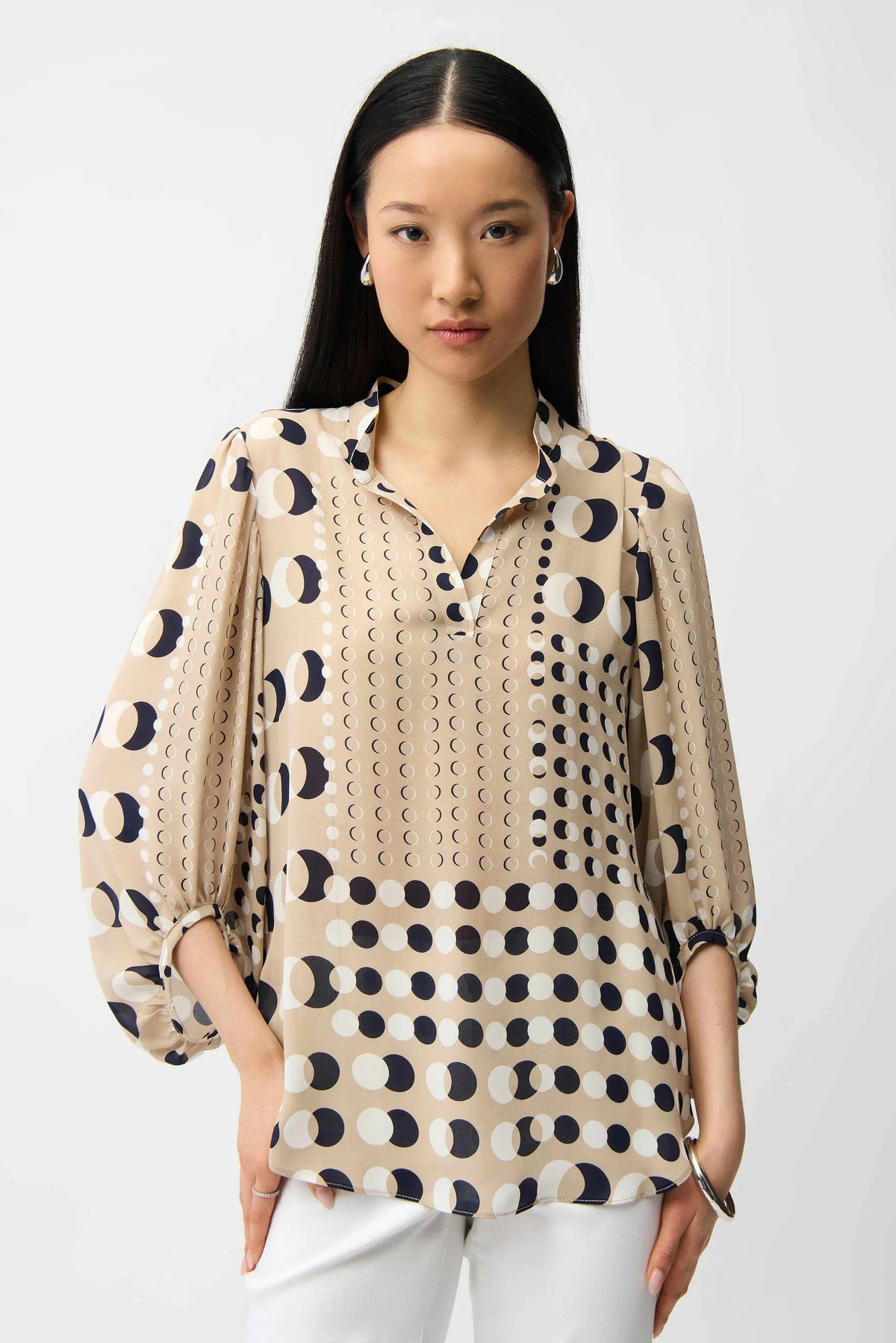 Joseph Ribkoff Dotted Georgette Puff Sleeve Tunic - Style 261099