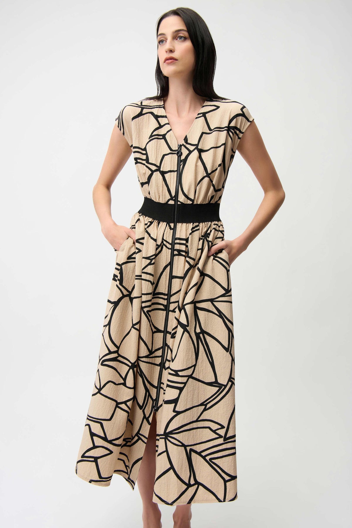 Joseph Ribkoff Seersucker Zipper Waistband Dress - Style 261163