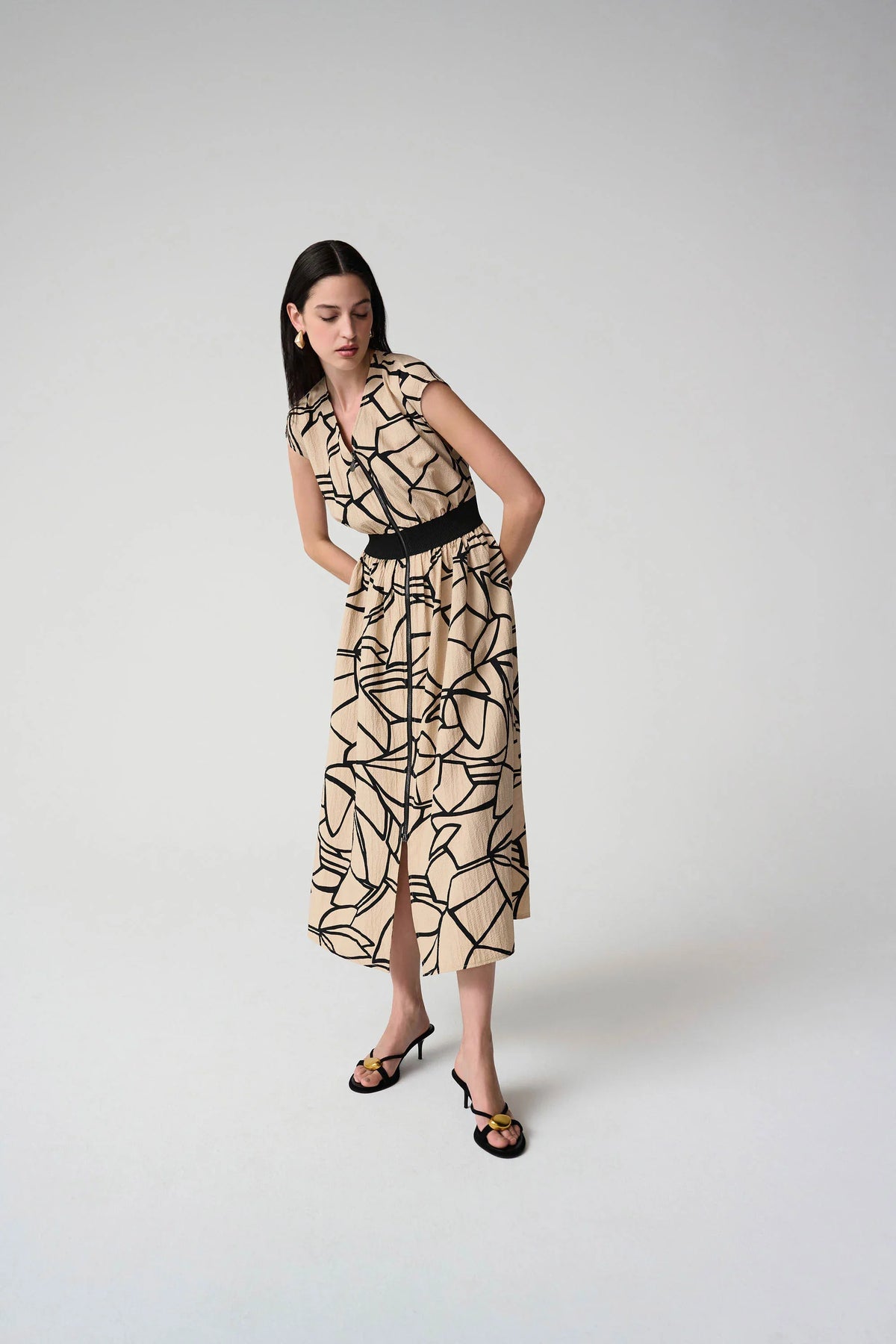 Joseph Ribkoff Seersucker Zipper Waistband Dress - Style 261163