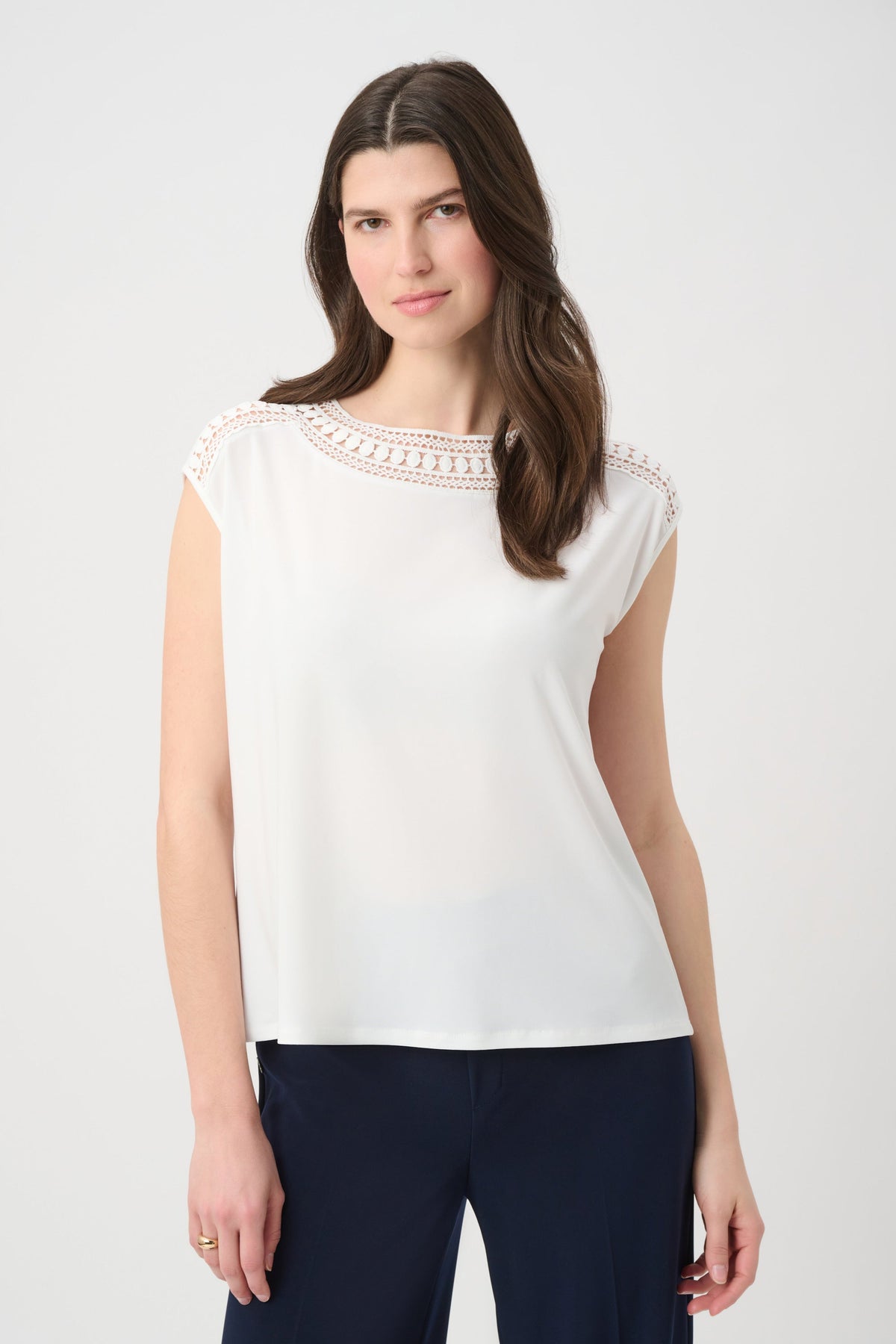 Joseph Ribkoff Guipure Trim Boat Neck Top - Style 261200