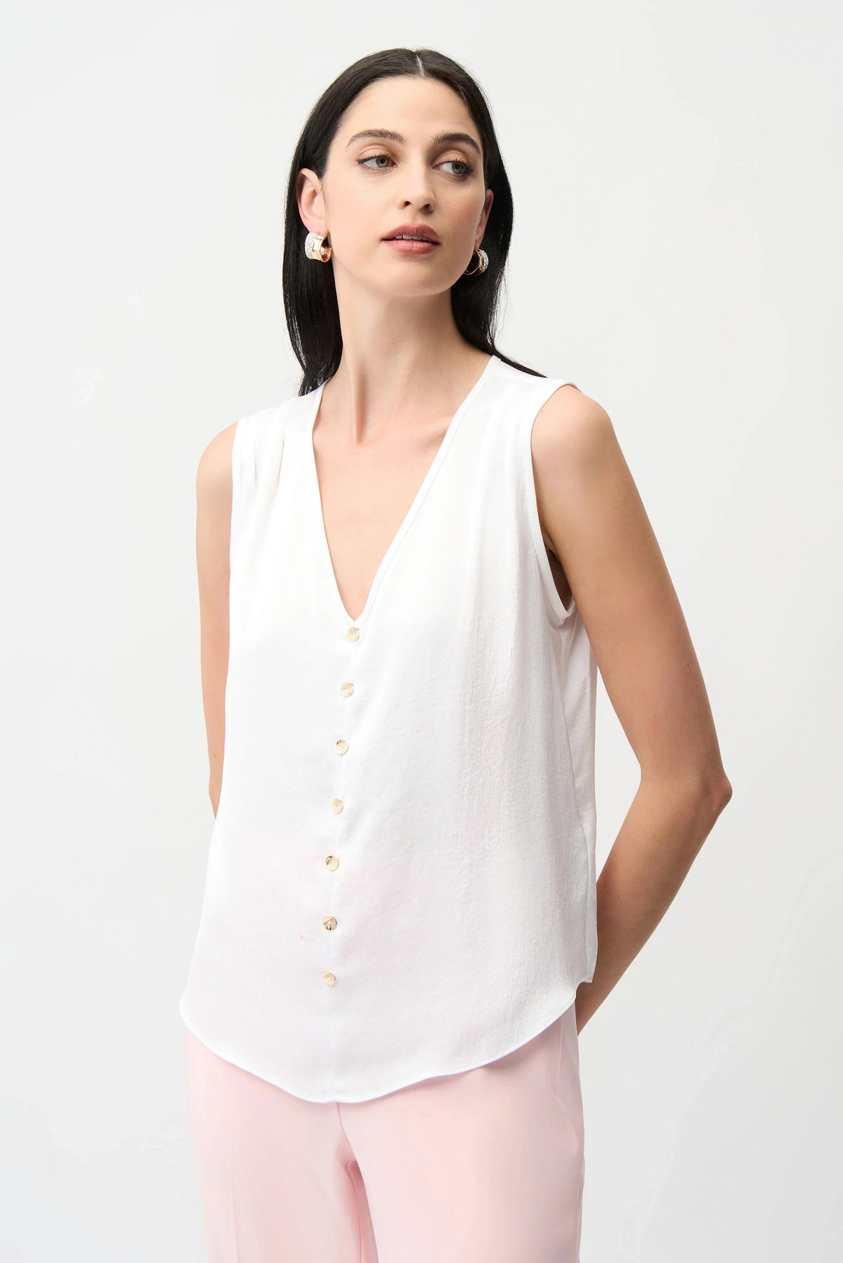Joseph Ribkoff Gold Button V-Neck Top - Style 261249