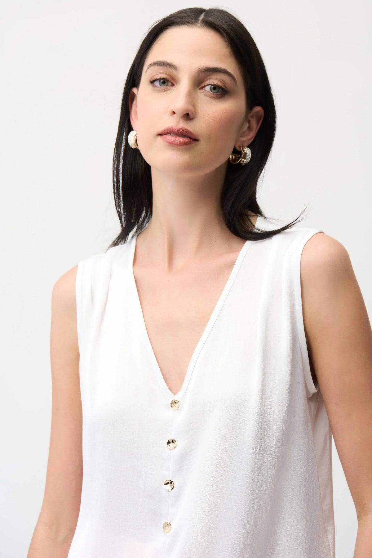 Joseph Ribkoff Gold Button V-Neck Top - Style 261249