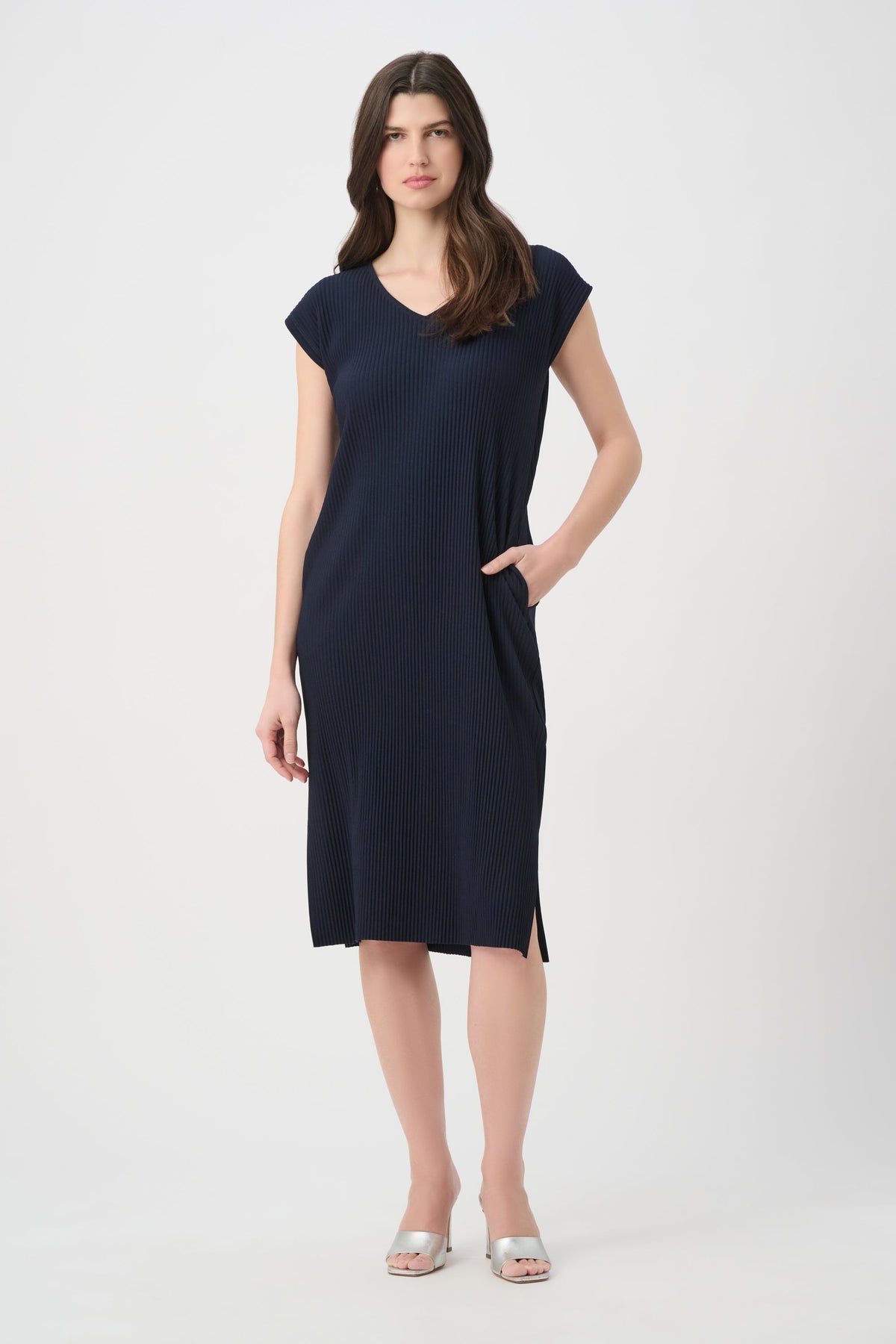 Joseph Ribkoff Pleated Scuba V-Neck Dress - Style 261252