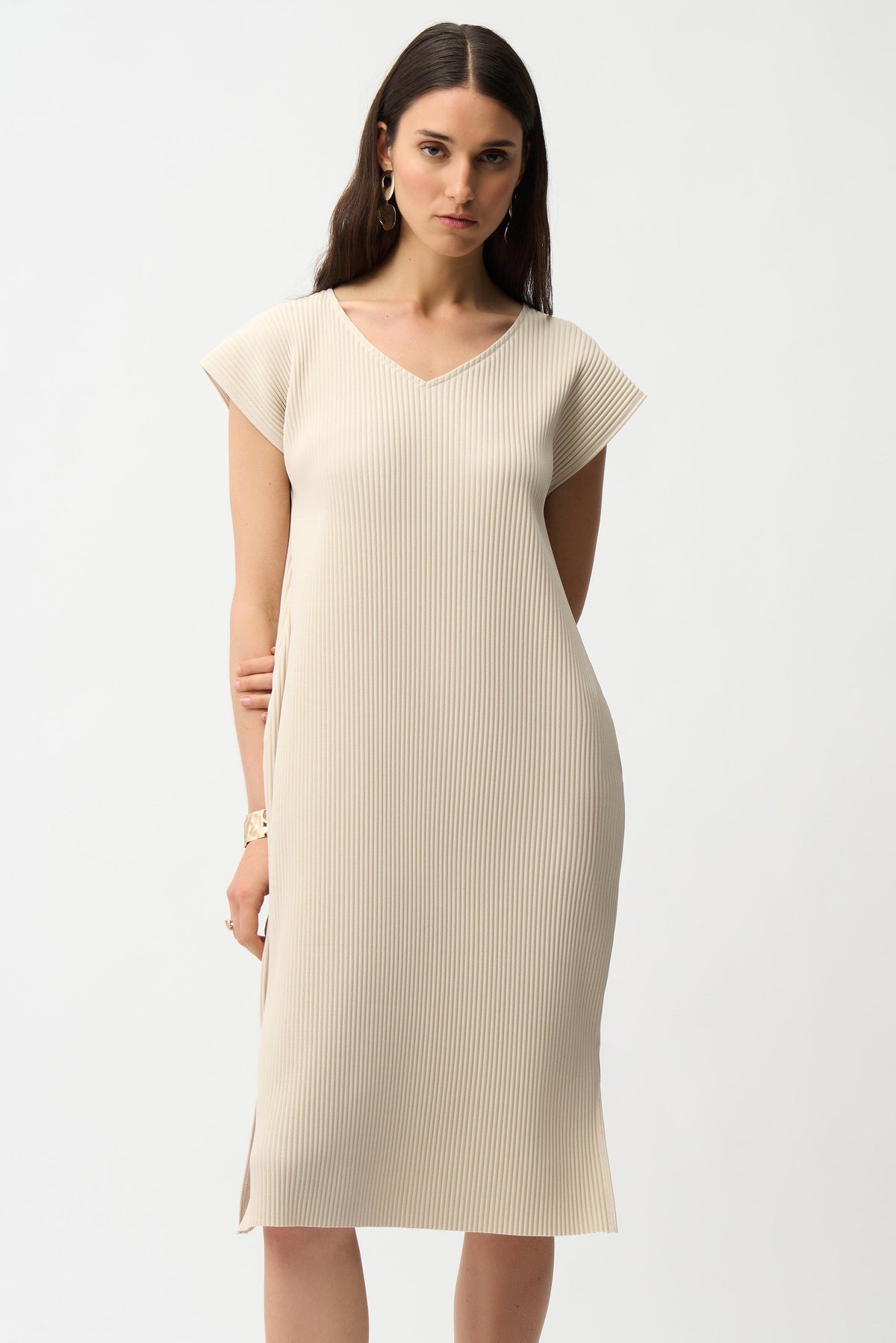 Joseph Ribkoff Pleated Scuba V-Neck Dress - Style 261252m