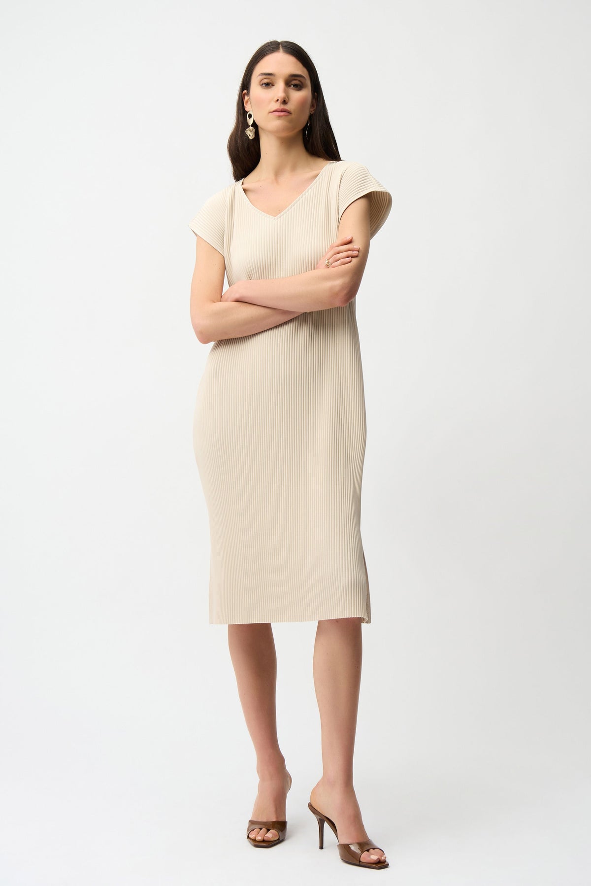 Joseph Ribkoff Pleated Scuba V-Neck Dress - Style 261252m