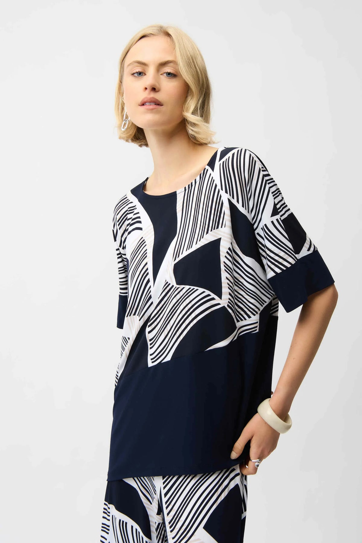 Joseph Ribkoff Geometric Asymmetric Cocoon Top - Style 261283
