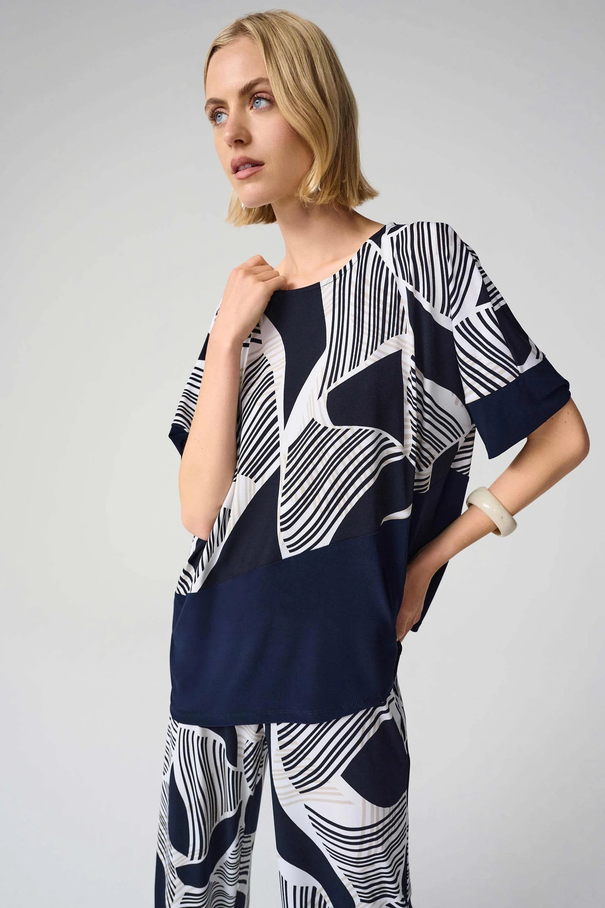 Joseph Ribkoff Geometric Asymmetric Cocoon Top - Style 261283