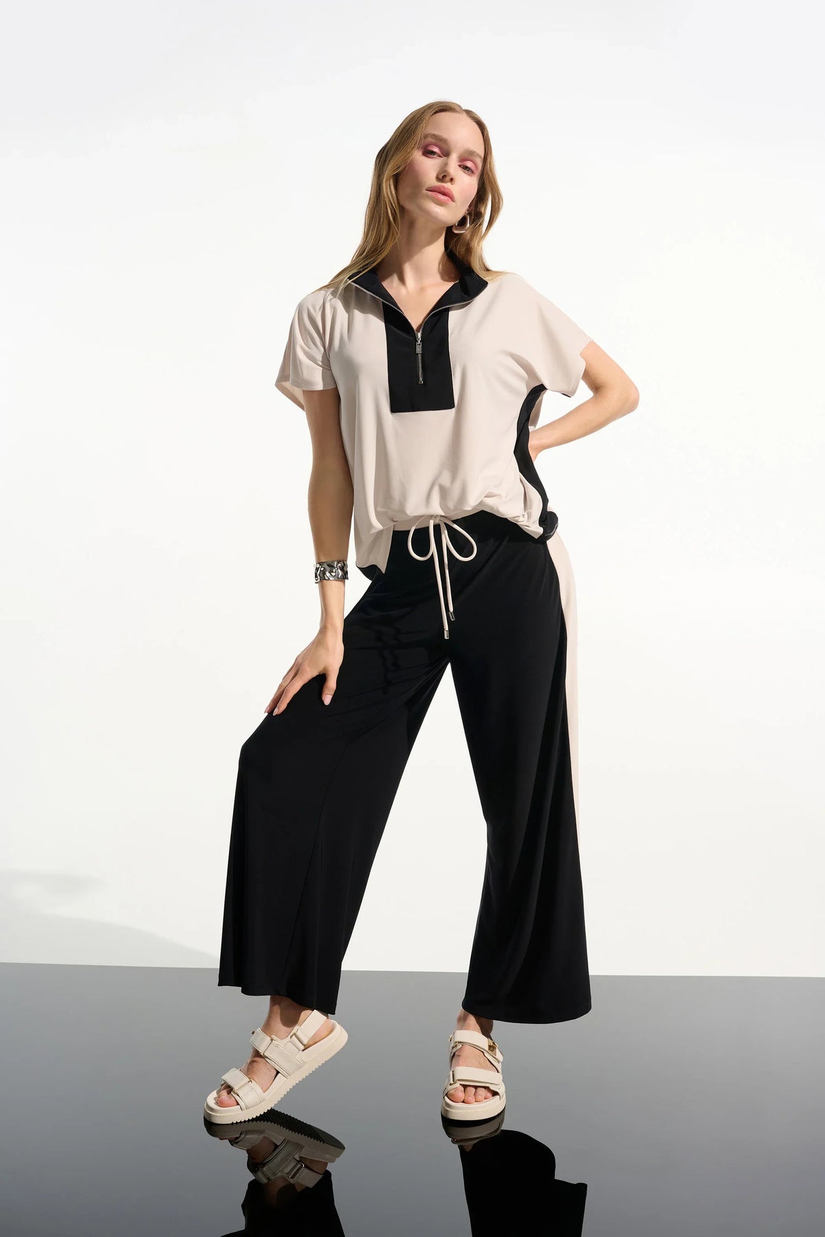 Joseph Ribkoff Zip Stand Collar Color Block Top - Style 261611