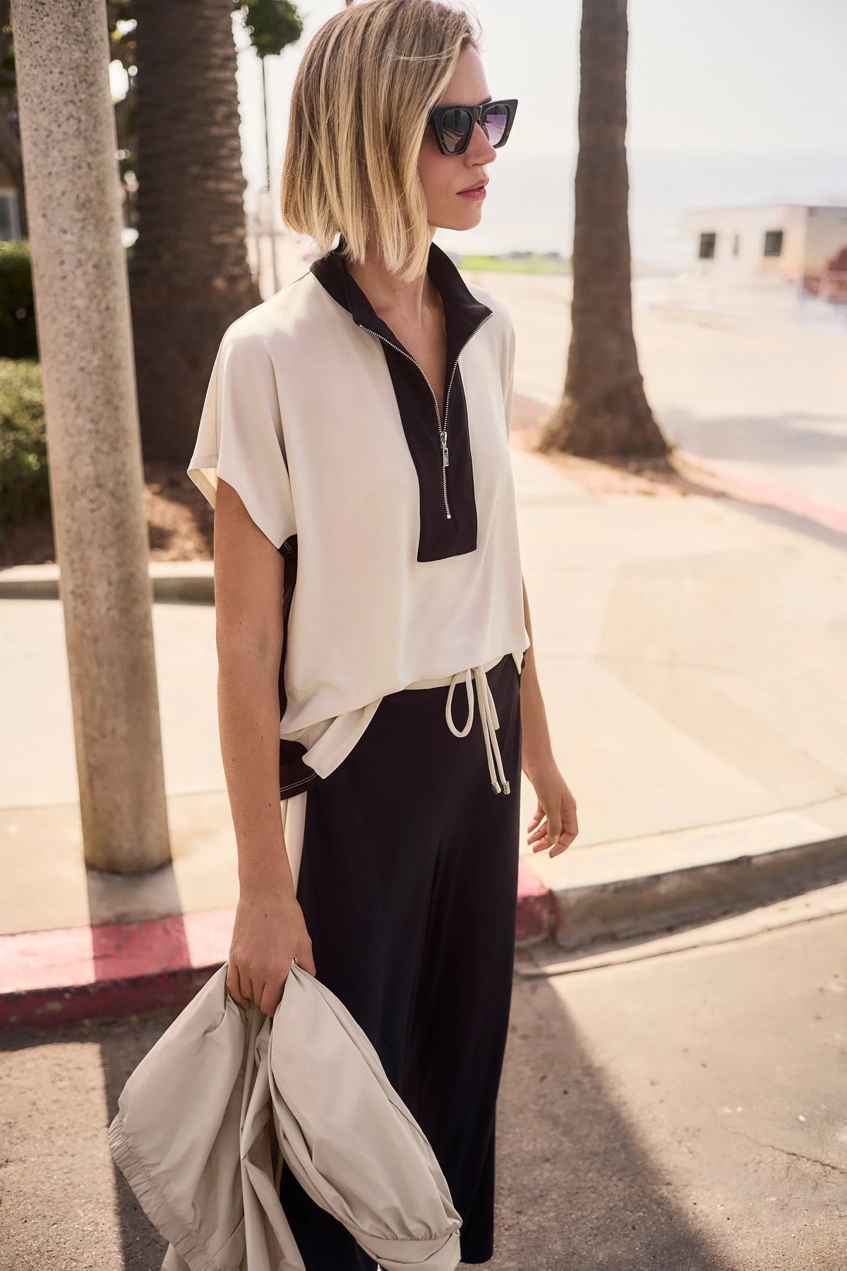 Joseph Ribkoff Zip Stand Collar Color Block Top - Style 261611