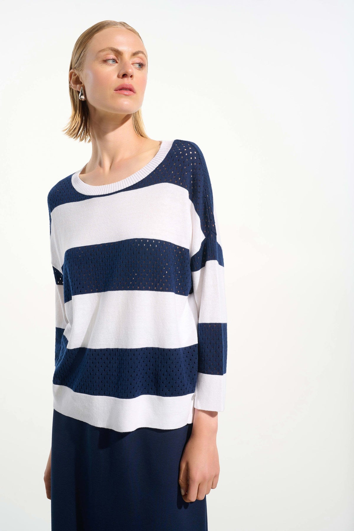 Joseph Ribkoff Pointelle Stripe Boxy Sweater - Style 261635