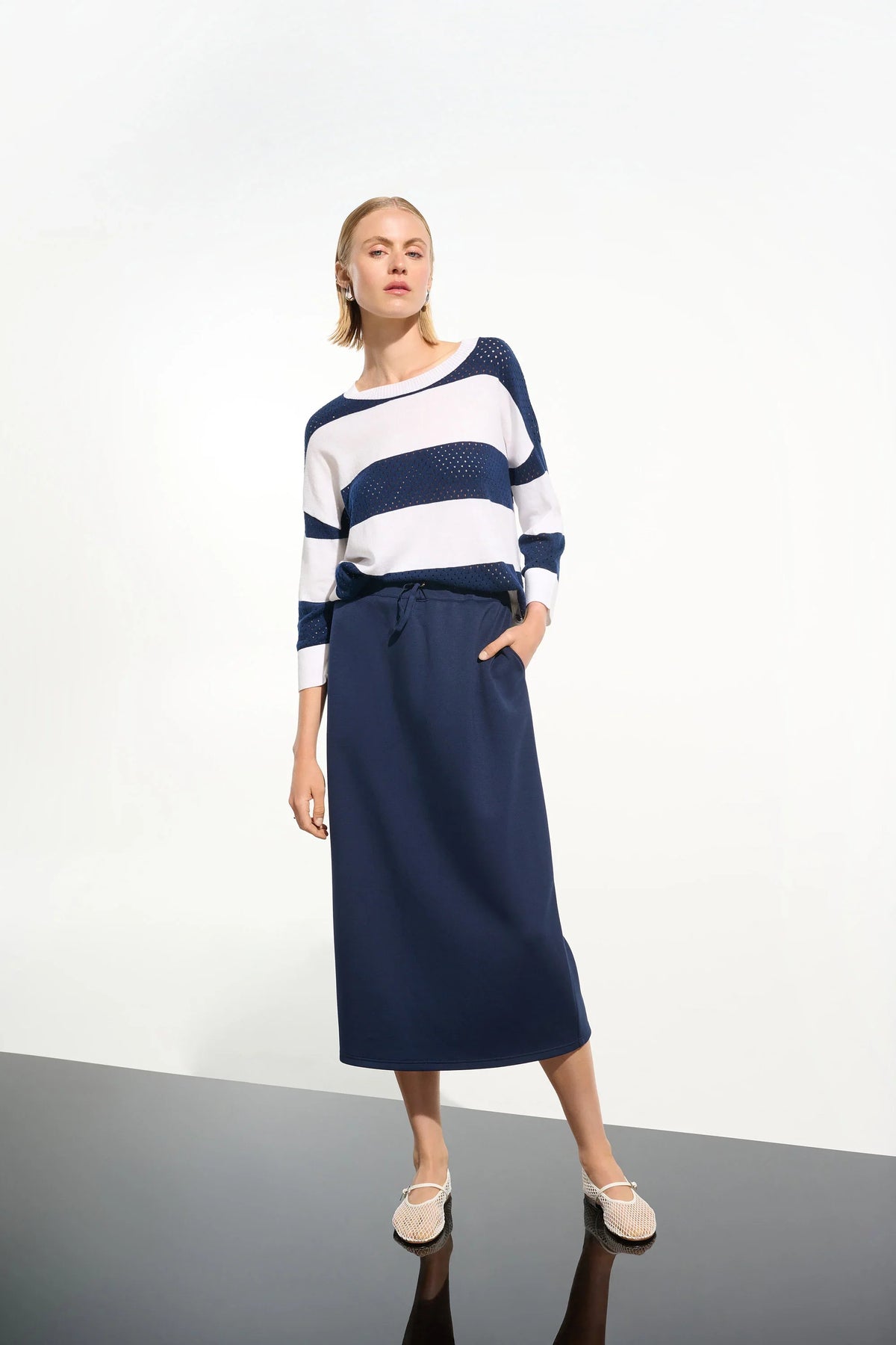 Joseph Ribkoff Pointelle Stripe Boxy Sweater - Style 261635