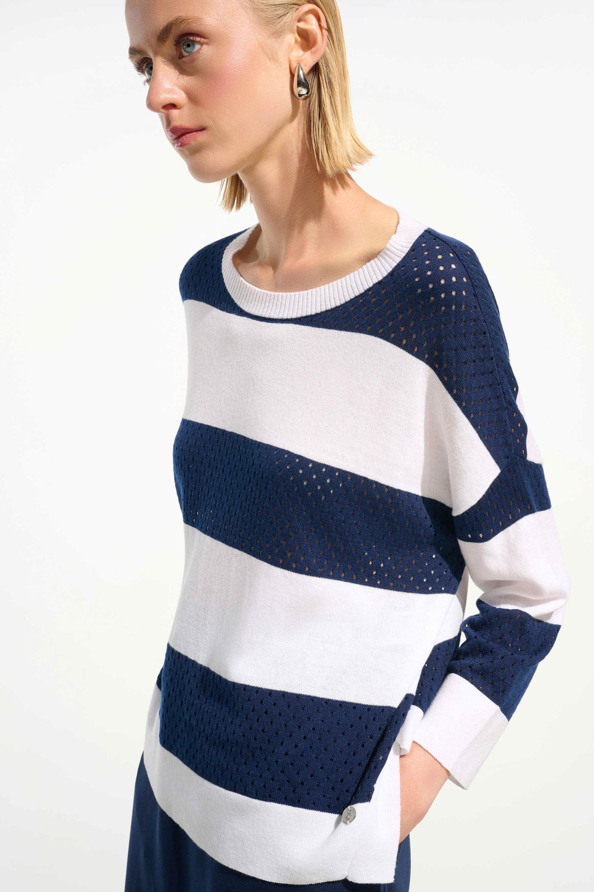 Joseph Ribkoff Pointelle Stripe Boxy Sweater - Style 261635