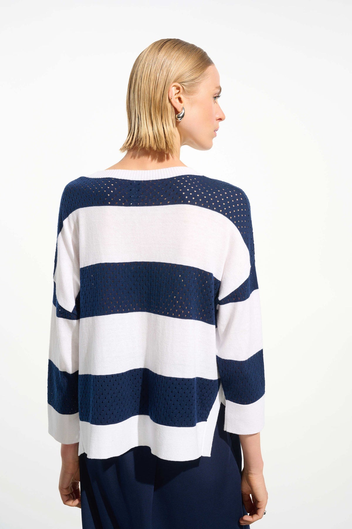 Joseph Ribkoff Pointelle Stripe Boxy Sweater - Style 261635