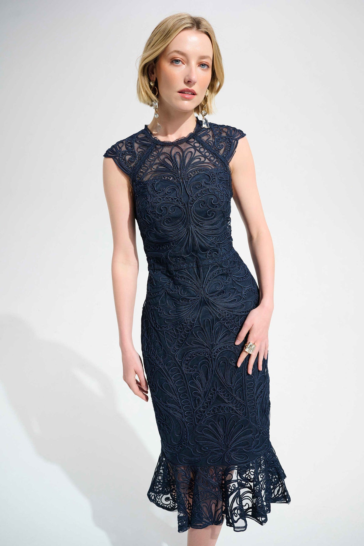Joseph Ribkoff Soutache Trumpet Flounce Dress - Style 261740