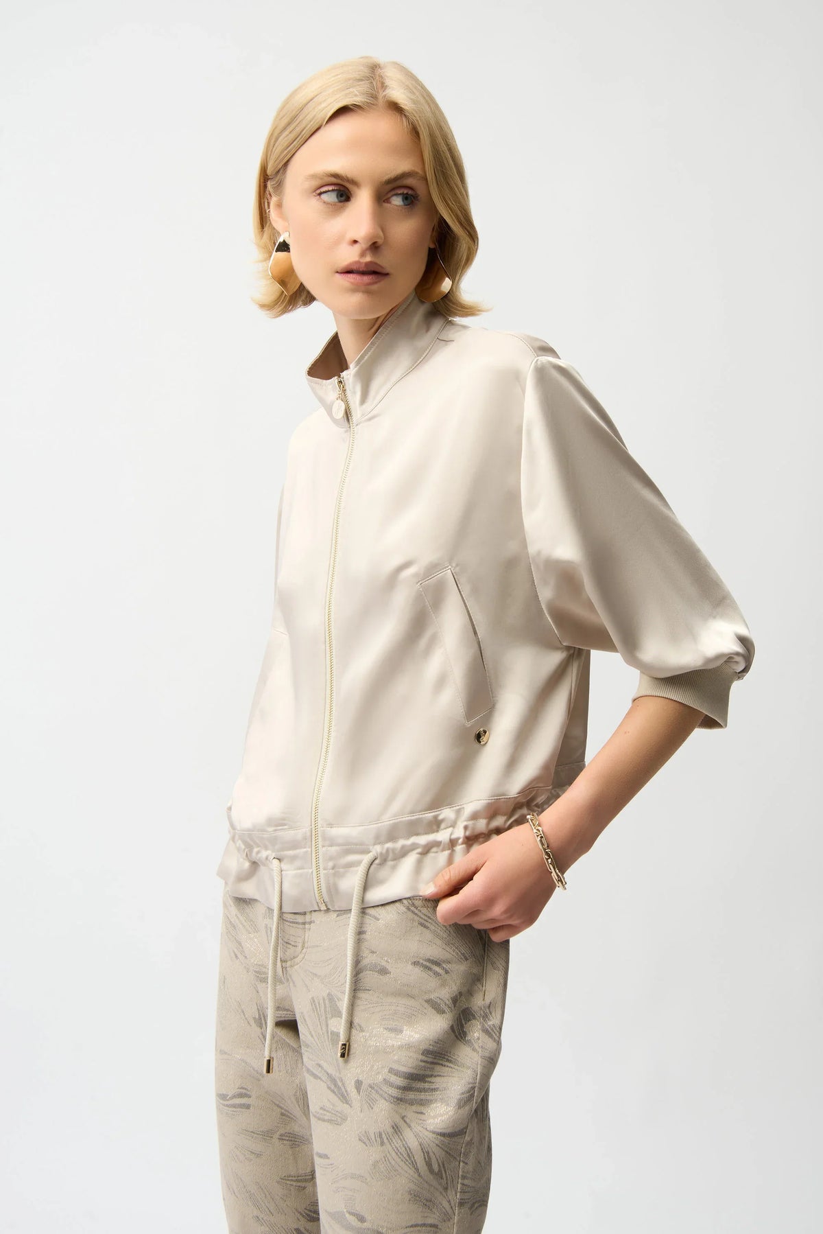 Joseph Ribkoff Satin Blouson Drawstring Jacket - Style 261913