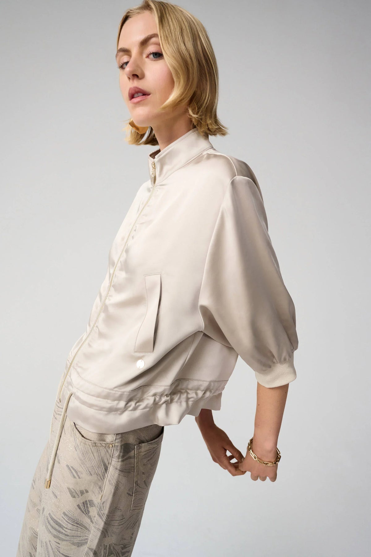 Joseph Ribkoff Satin Blouson Drawstring Jacket - Style 261913
