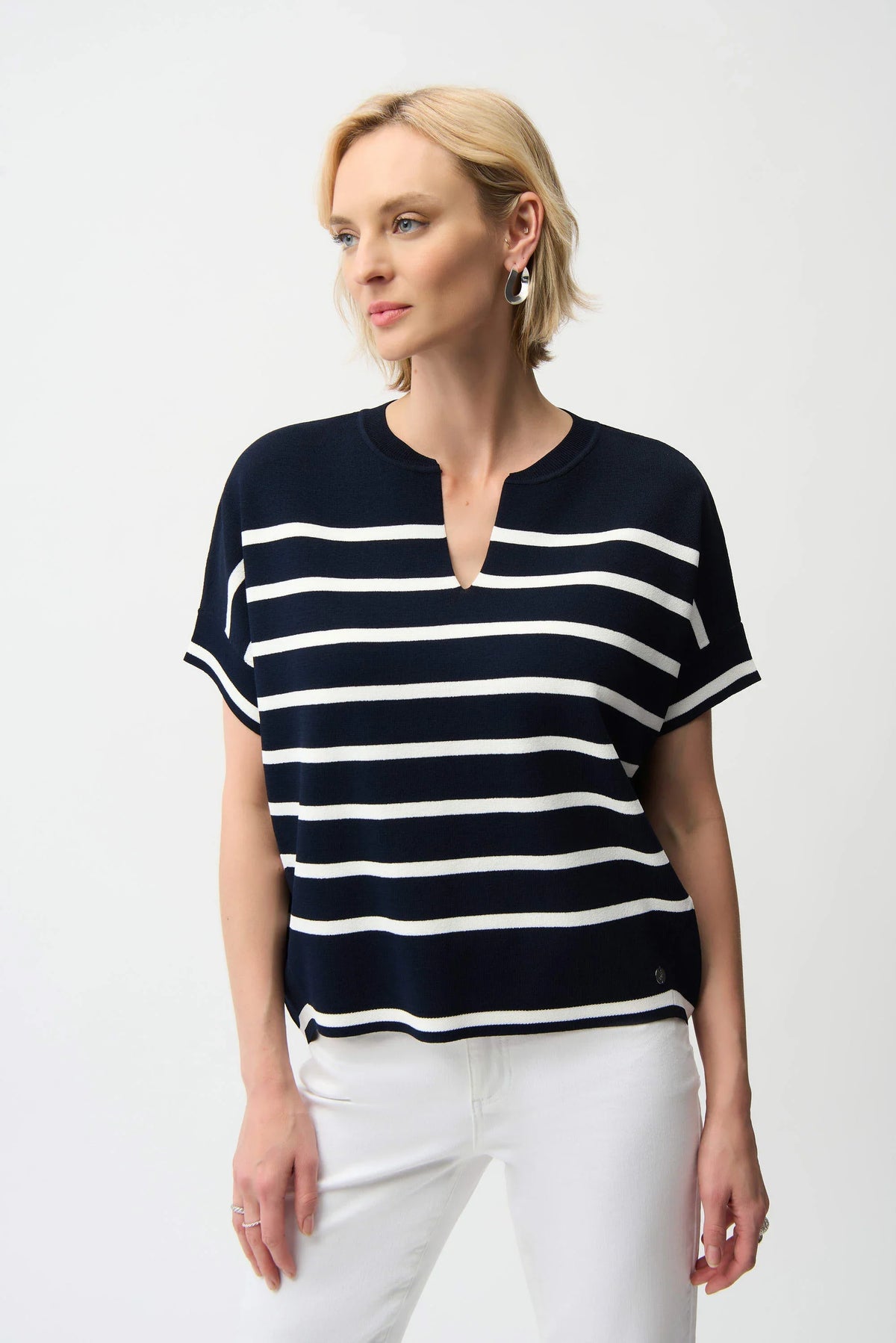 Joseph Ribkoff Striped V-Neck Dolman Sweater - Style 261921