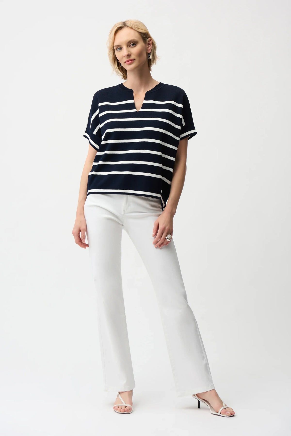 Joseph Ribkoff Striped V-Neck Dolman Sweater - Style 261921