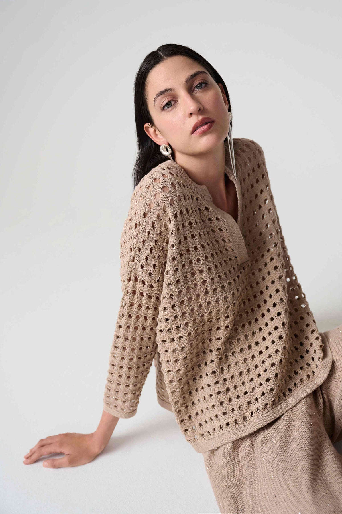 Joseph Ribkoff Sequin Open Stitch Sweater - Style 261925