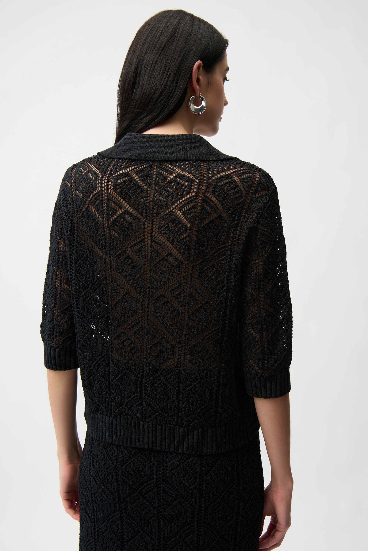 Joseph Ribkoff Polo Collar Open Stitch Sweater - Style 261929