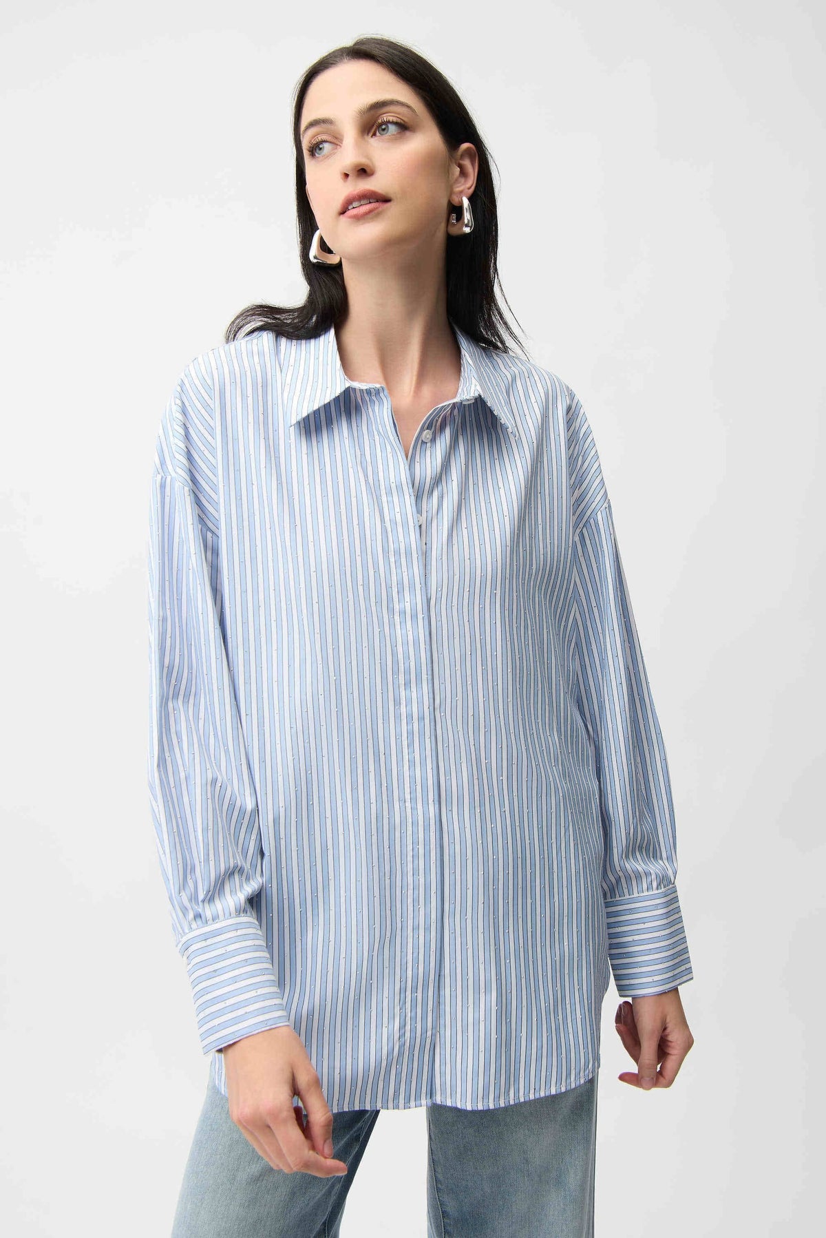 Joseph Ribkoff Striped Hidden Button Blouse - Style 261931