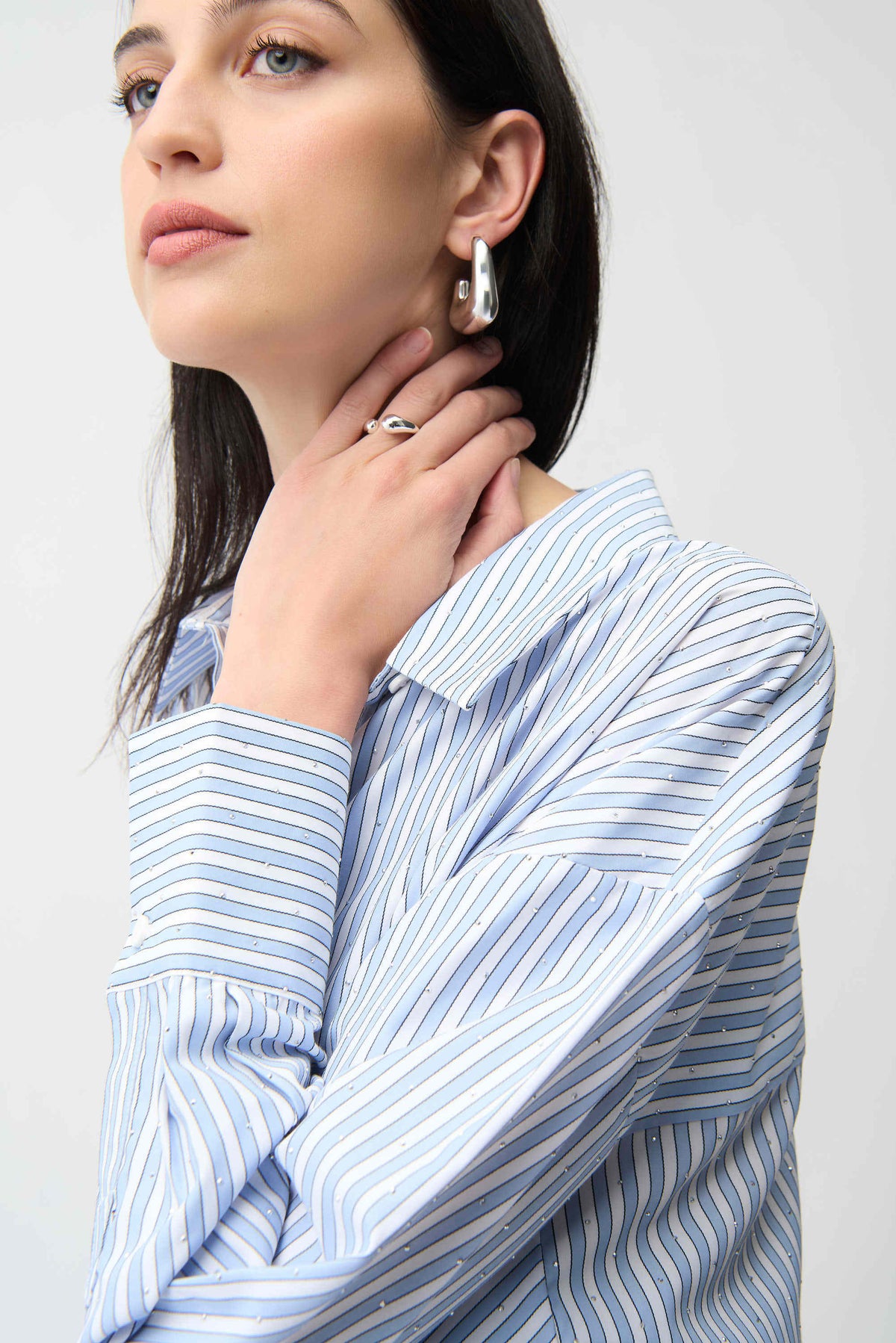 Joseph Ribkoff Striped Hidden Button Blouse - Style 261931