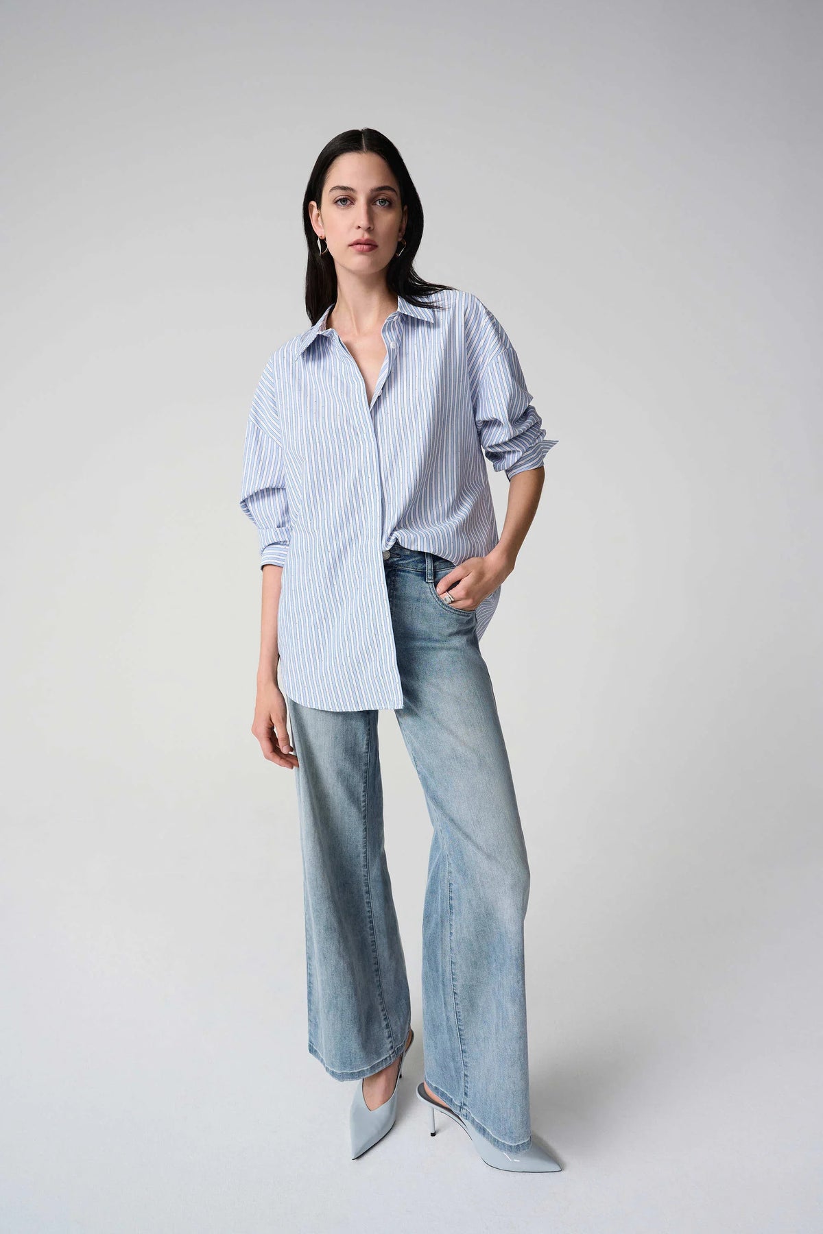 Joseph Ribkoff Striped Hidden Button Blouse - Style 261931