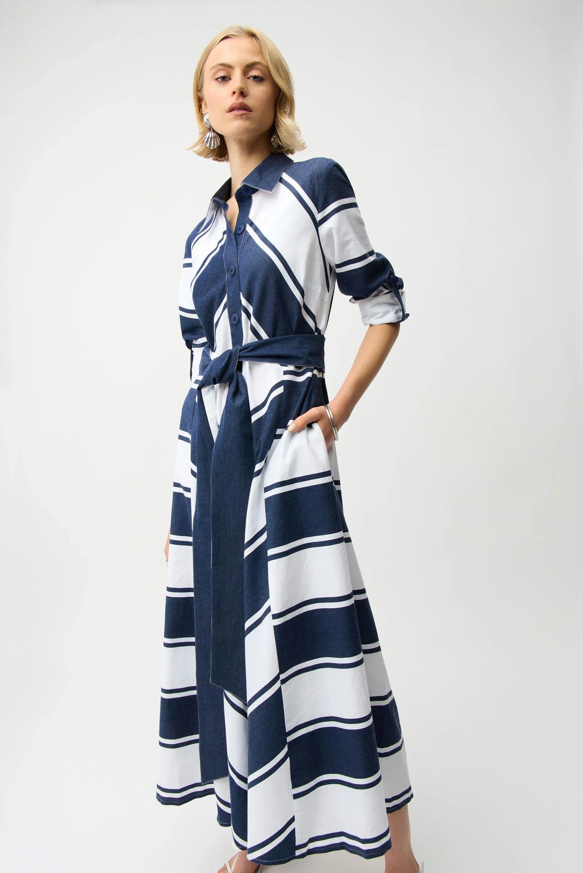 Joseph Ribkoff Striped Shirt Dress Sash - Style 261936