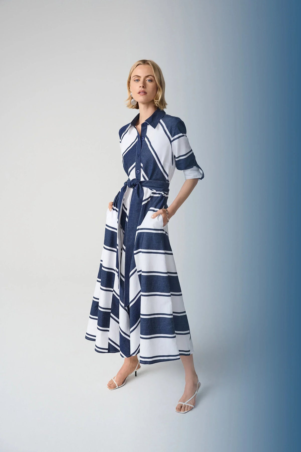 Joseph Ribkoff Striped Shirt Dress Sash - Style 261936