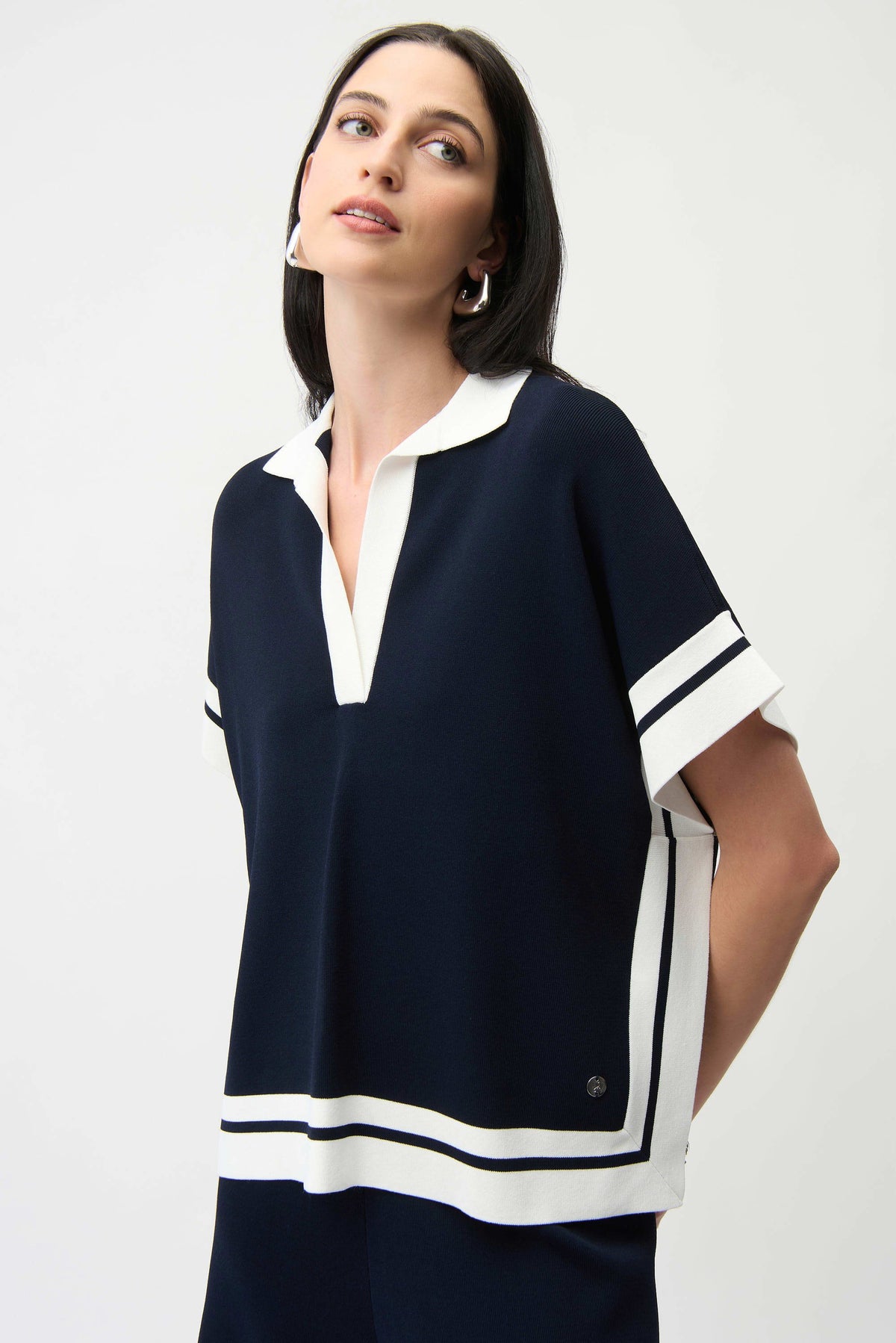 Joseph Ribkoff Border Stripe Polo Sweater - Style 261941