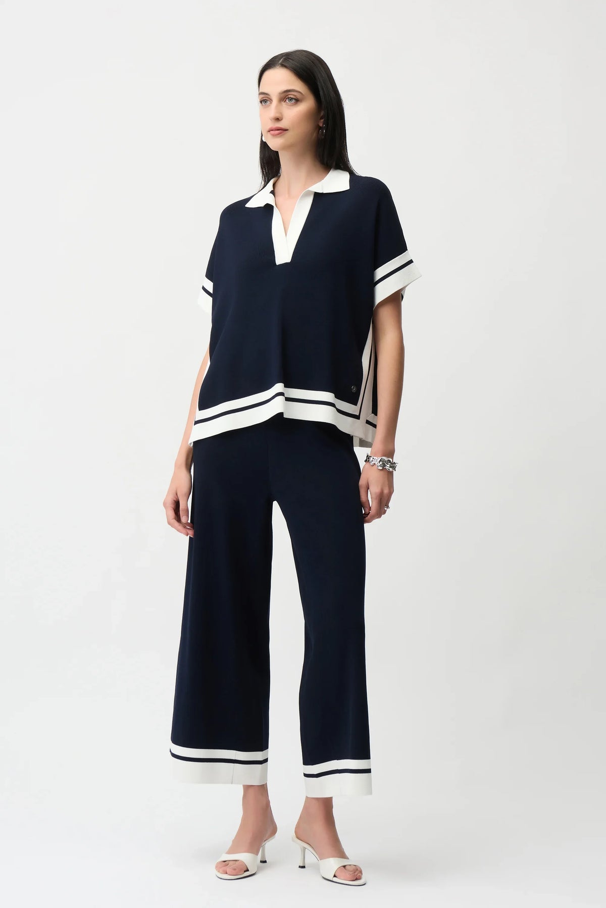 Joseph Ribkoff Border Stripe Polo Sweater - Style 261941