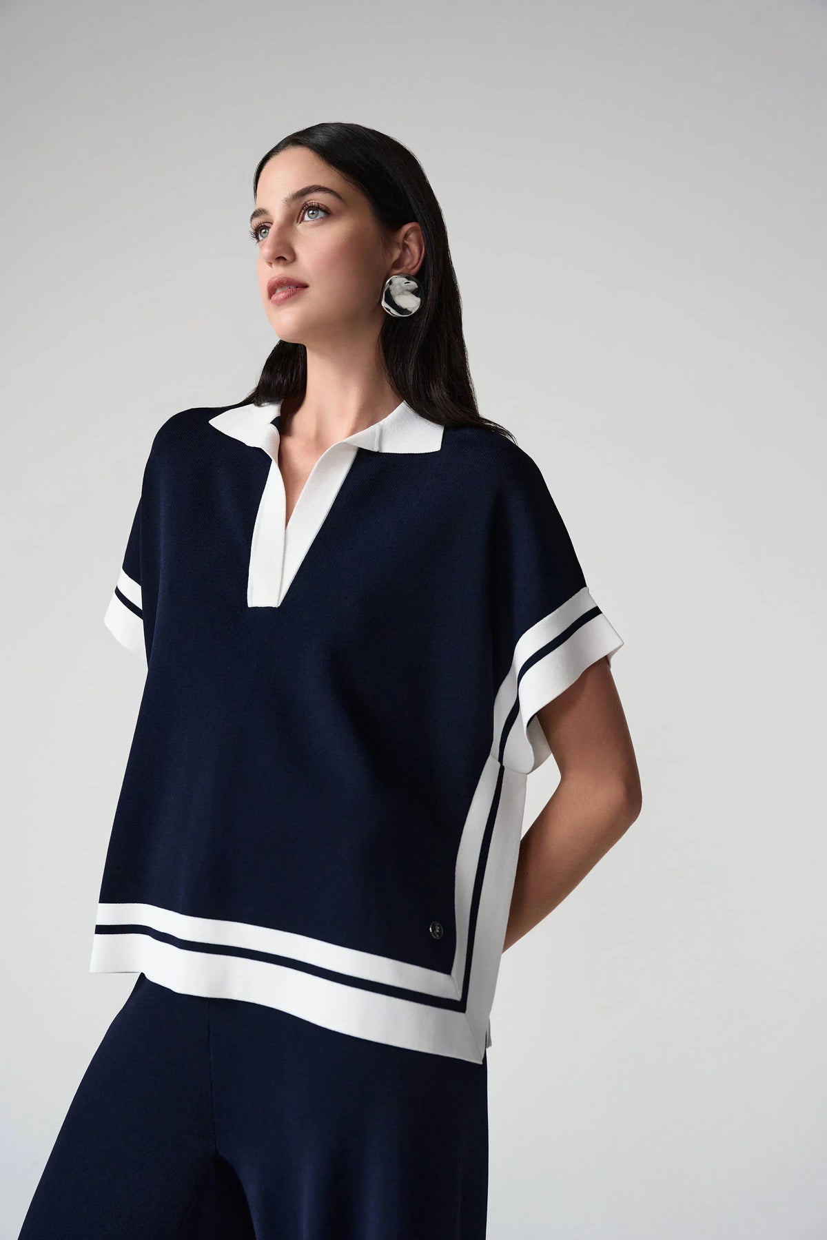 Joseph Ribkoff Border Stripe Polo Sweater - Style 261941