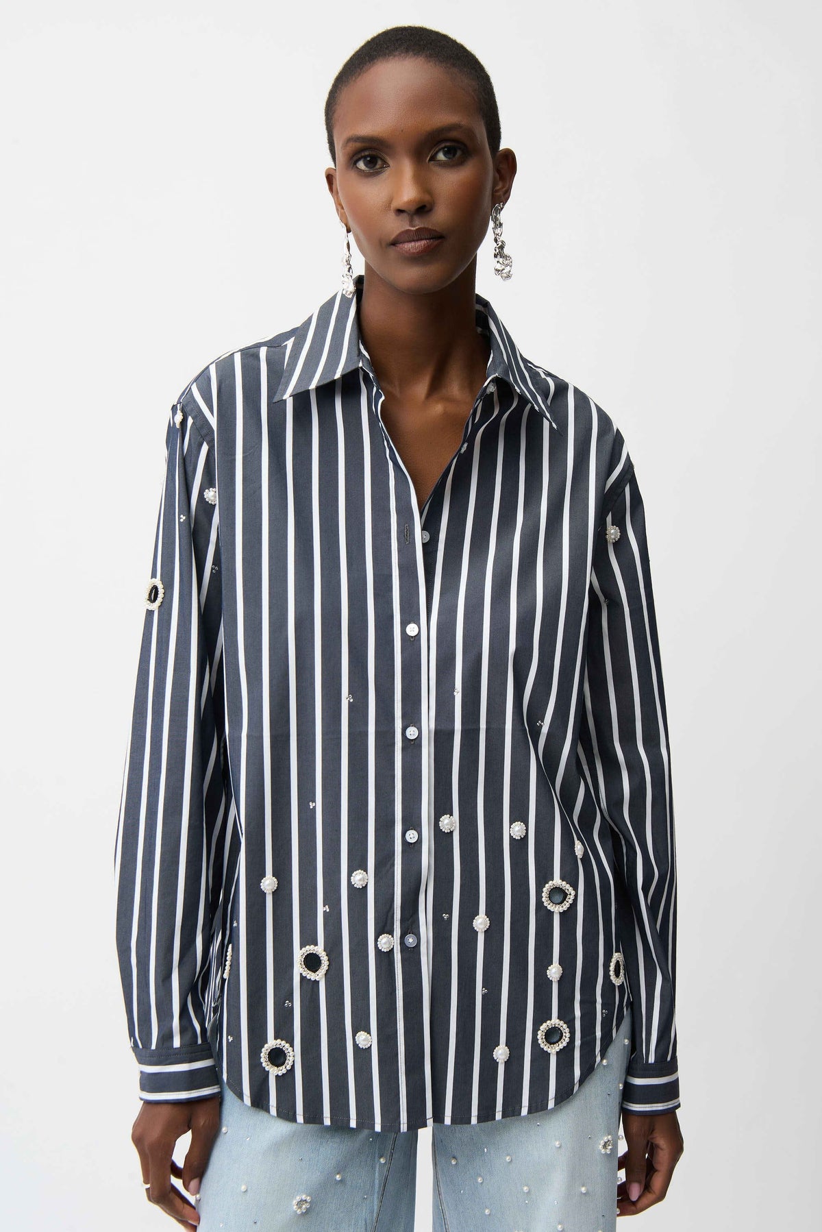 Joseph Ribkoff Embellished Hem Crewneck Blouse - Style 261966
