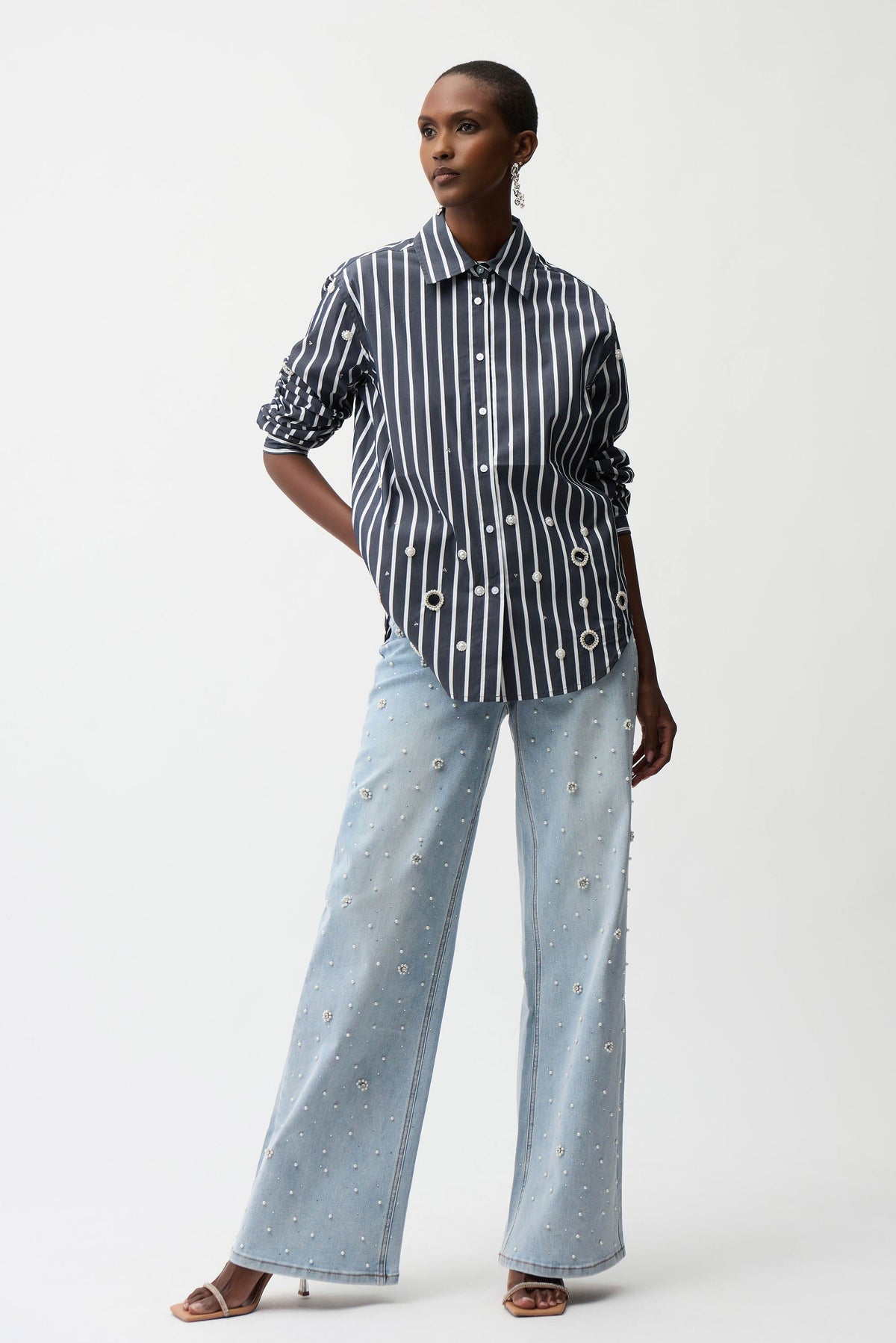 Joseph Ribkoff Embellished Hem Crewneck Blouse - Style 261966
