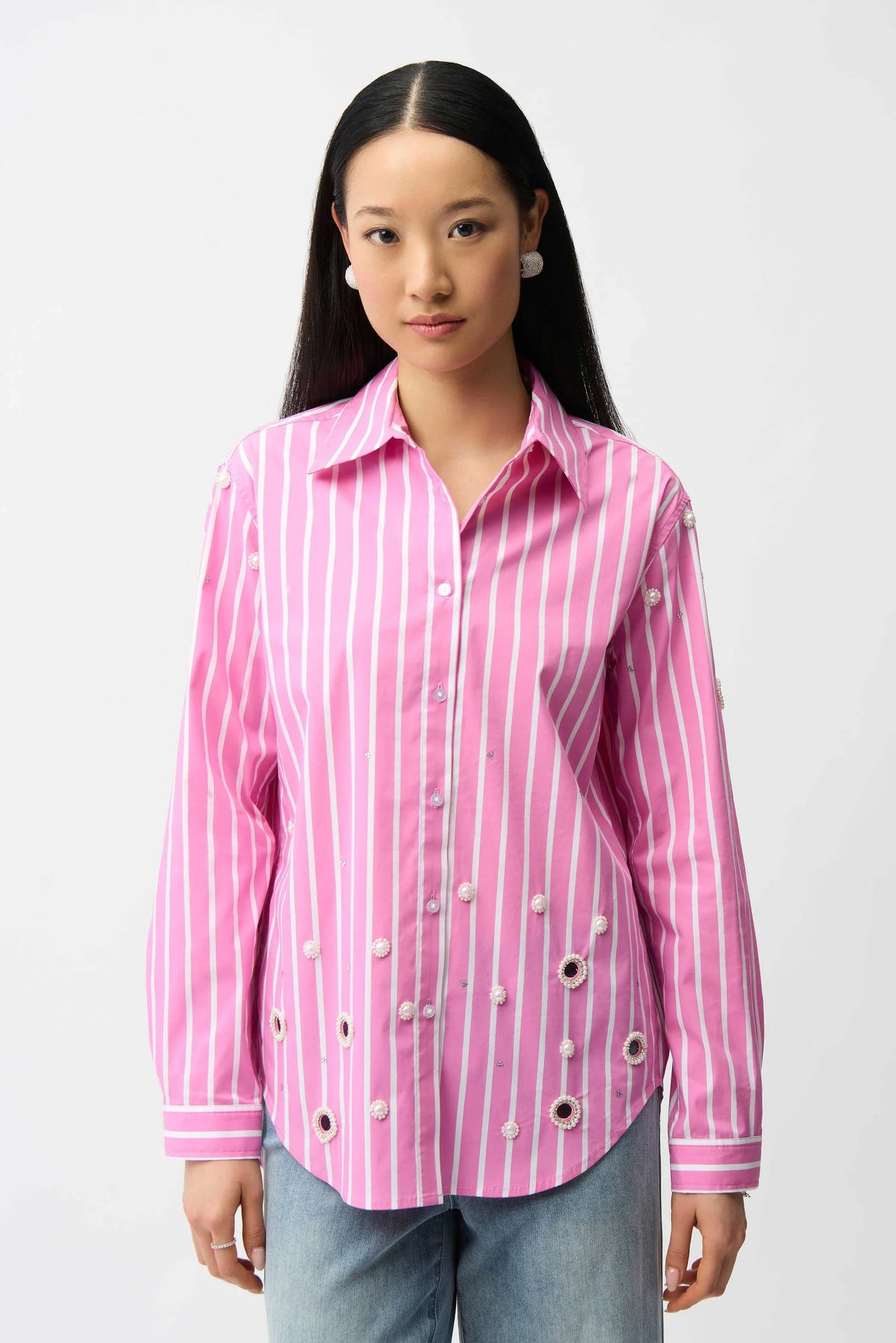Joseph Ribkoff Embellished Hem Crewneck Blouse - Style 261966B