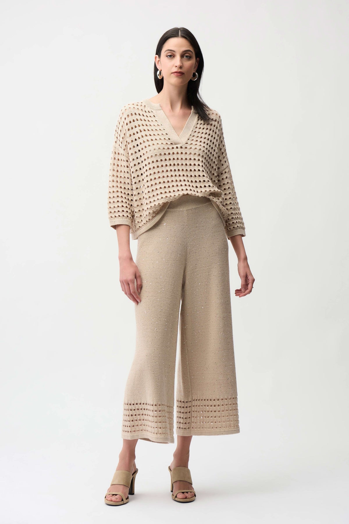 Joseph Ribkoff Sequin Border Open Stitch Pants - Style 261975