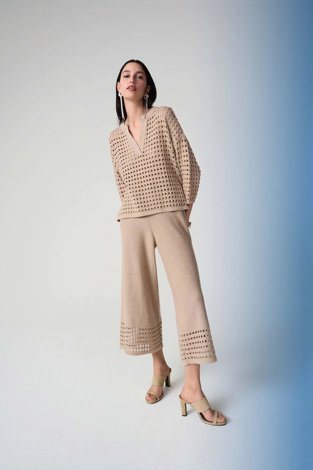 Joseph Ribkoff Sequin Border Open Stitch Pants - Style 261975