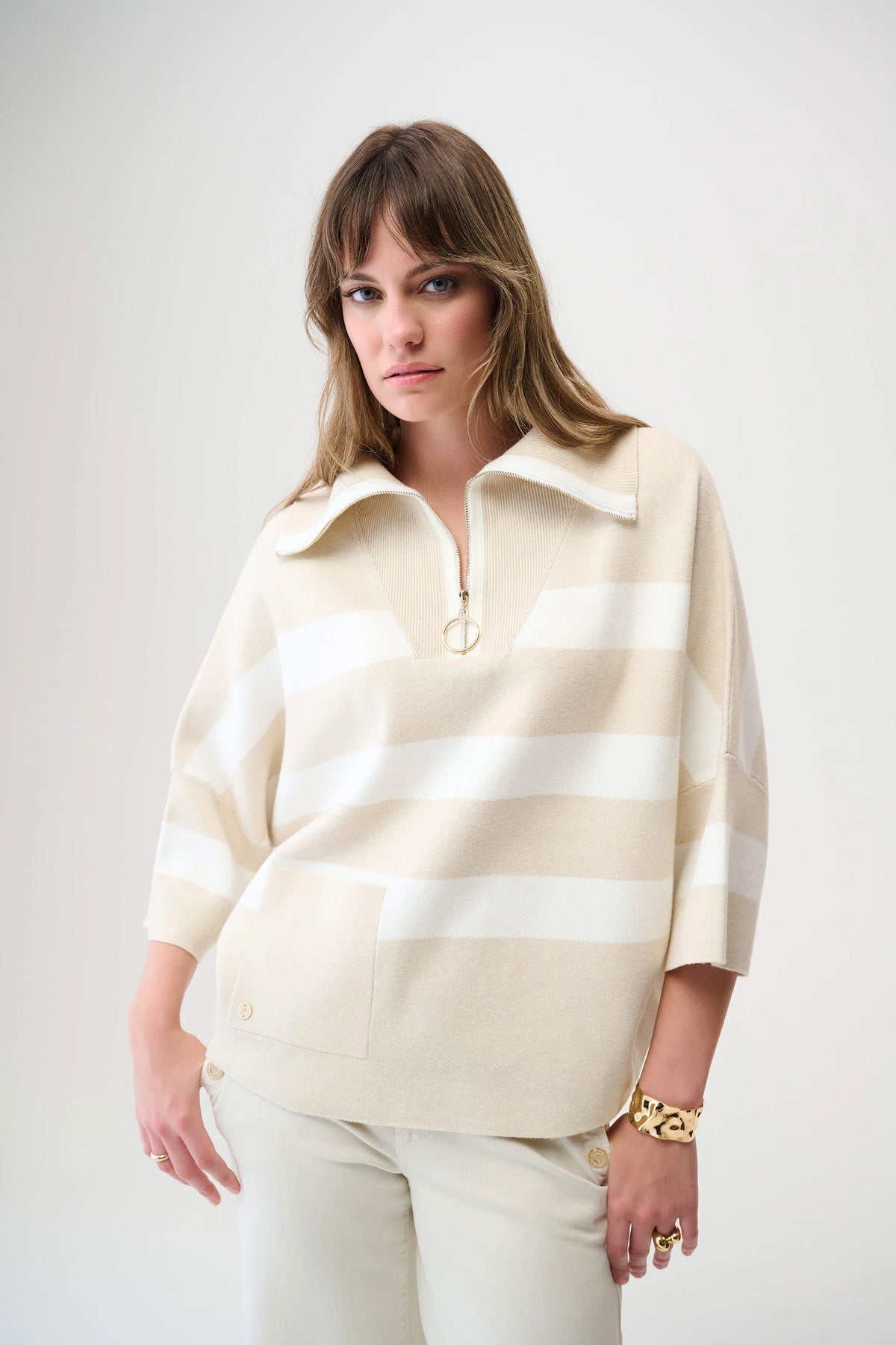 Joseph Ribkoff Striped Zip Collar Sweater - Style 261983